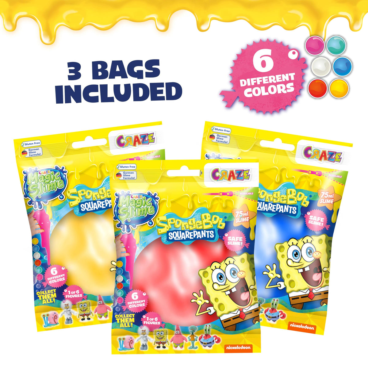 CRAZE Magic Slime Bag Surprise SpongeBob SquarePants Slime Toy - 75 ml, 1 Figure, Ages 3+