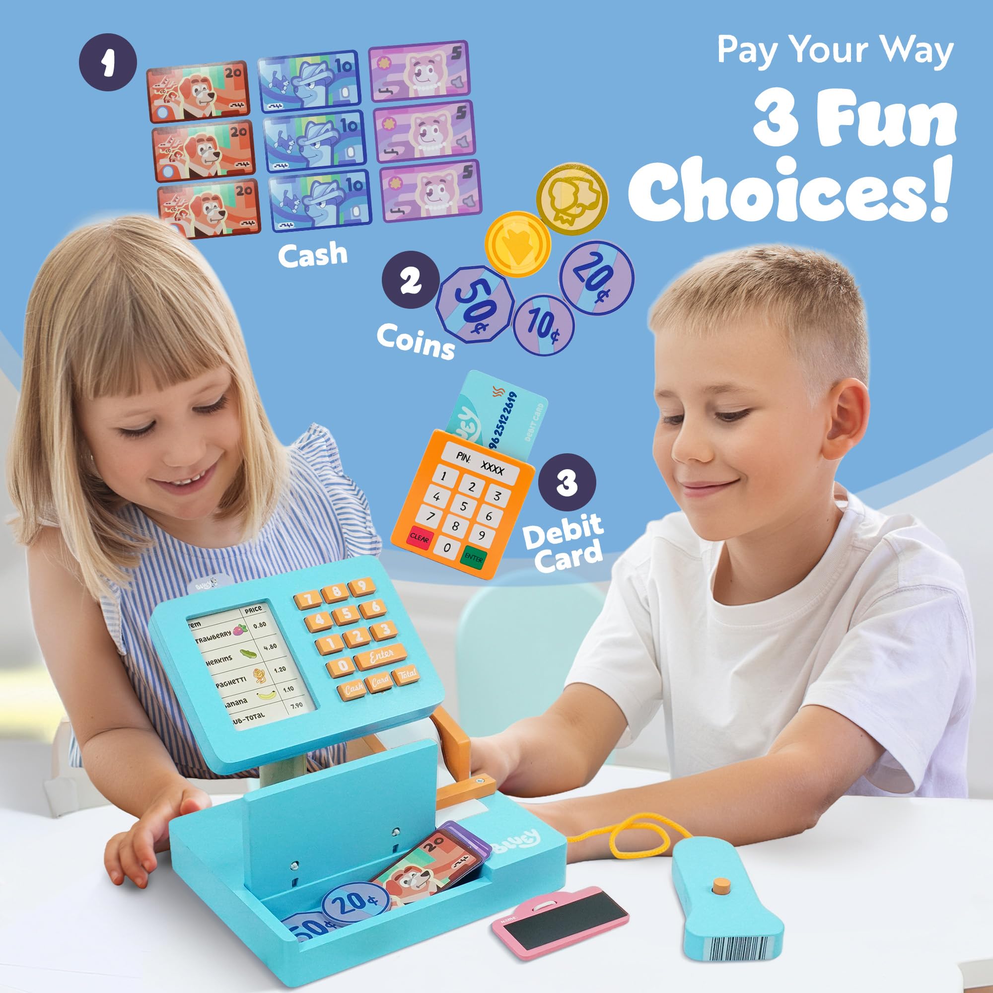 Bluey Cash Register - 32-Piece Pretend Play Checkout Toy with Sounds & Scanner 4