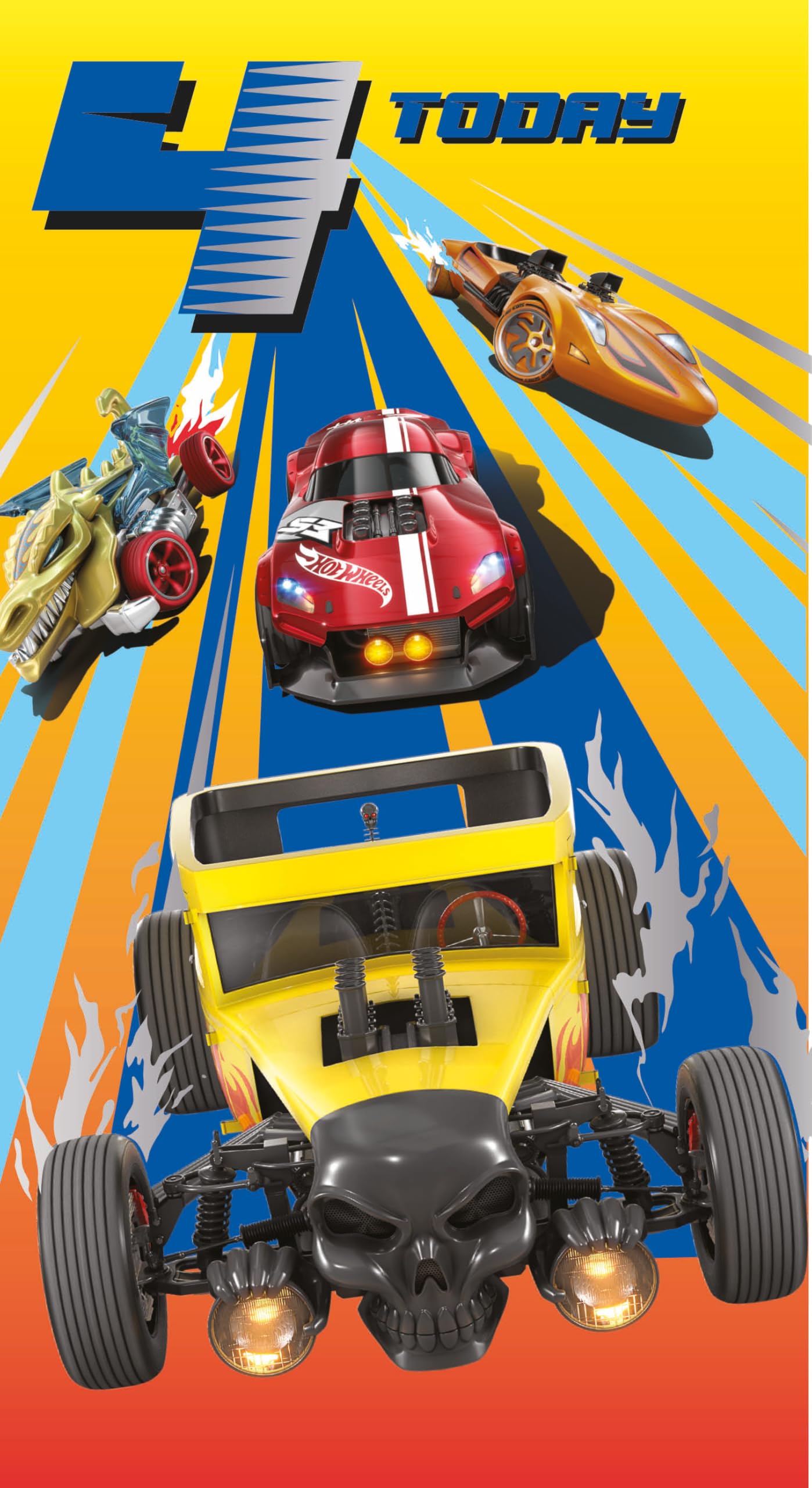 Danilo Promotions LTD Hot Wheels Birthday Card for Age 4 | Standard Size 22.86 cm x 12.7 cm