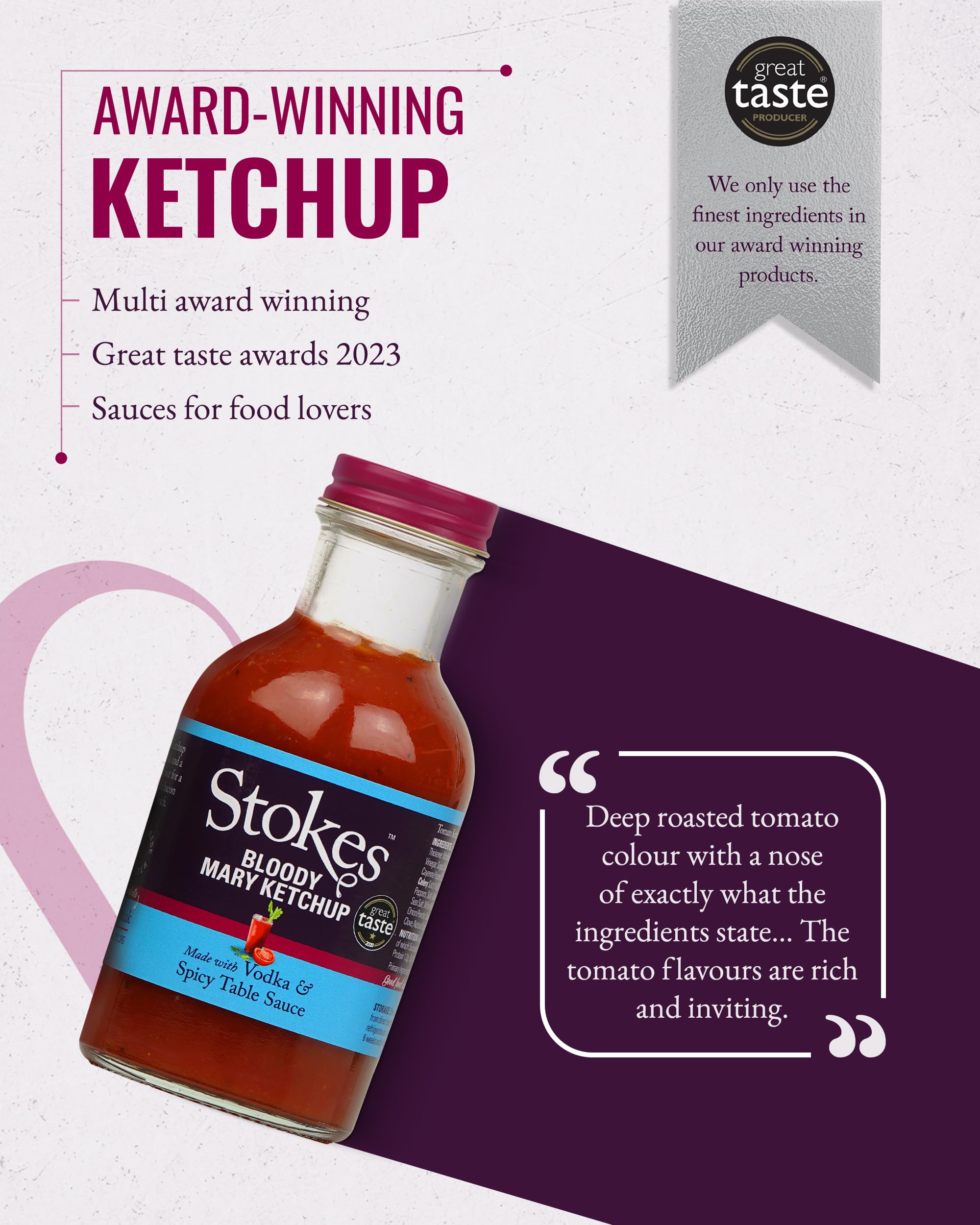 Stokes Bloody Mary Tomato Ketchup 3PK, Rich & Spicy Tomato Sauce with Vodka & Spicy Table Sauce