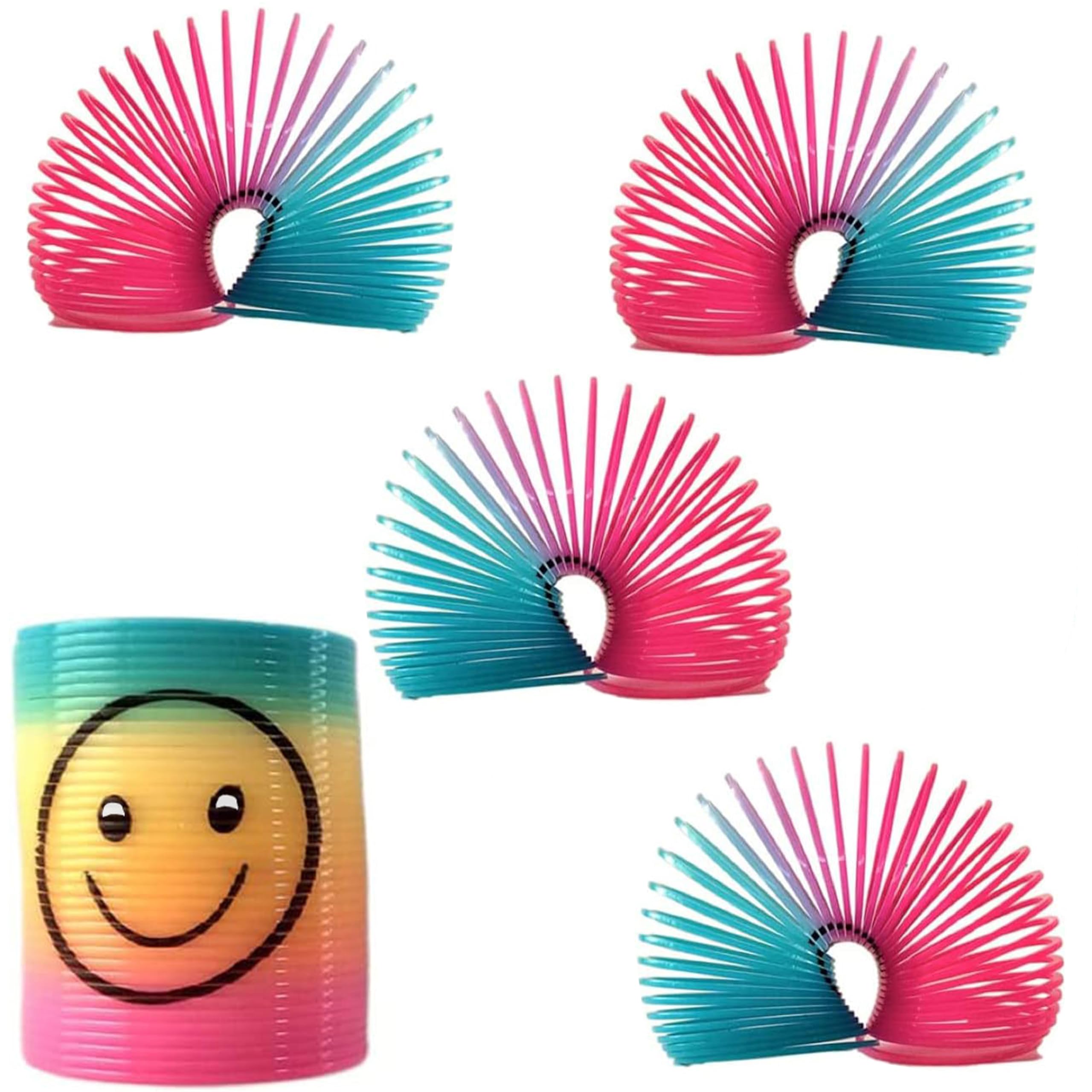 SHATCHI 6Pcs Rainbow Smile Face Springs - Stretches Up To 1 Meter | Plastic Wind-Up Toy 4