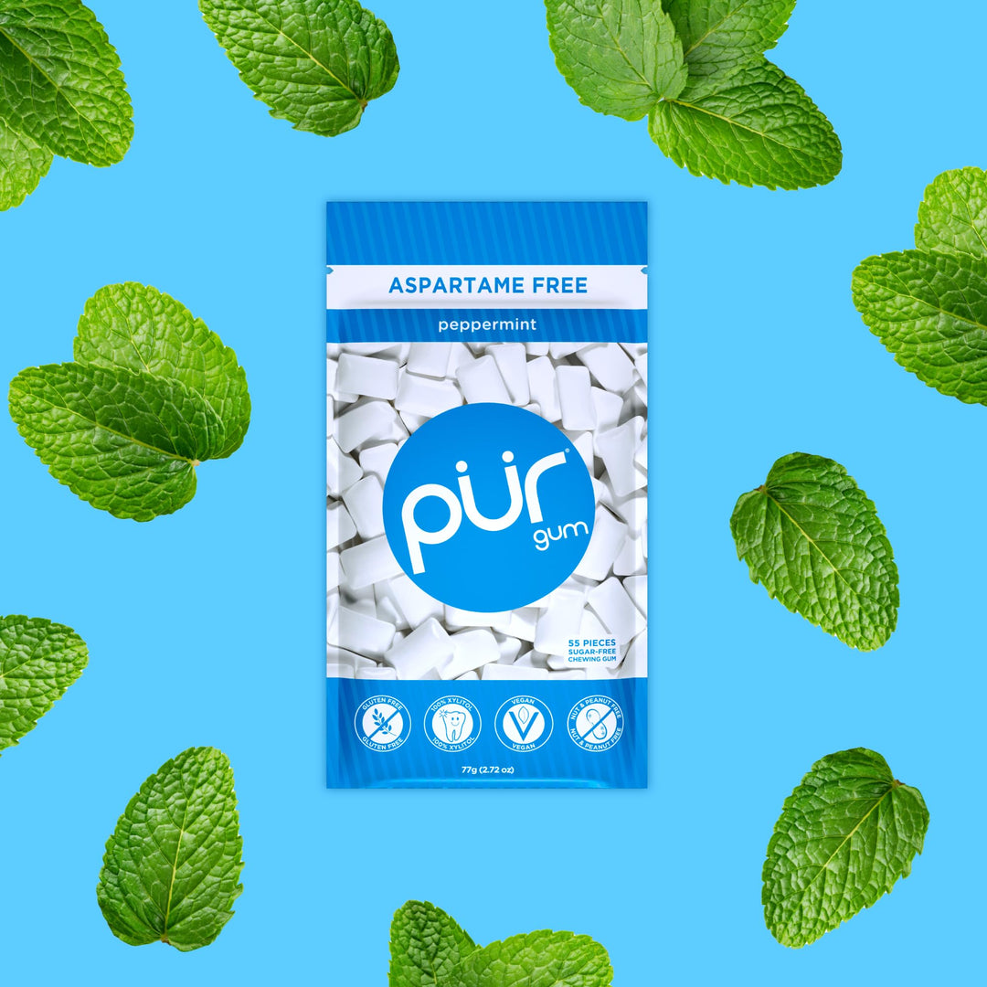 PUR - Peppermint Chewing Gum (55 Pieces, Sugar-Free, Xylitol-Sweetened)