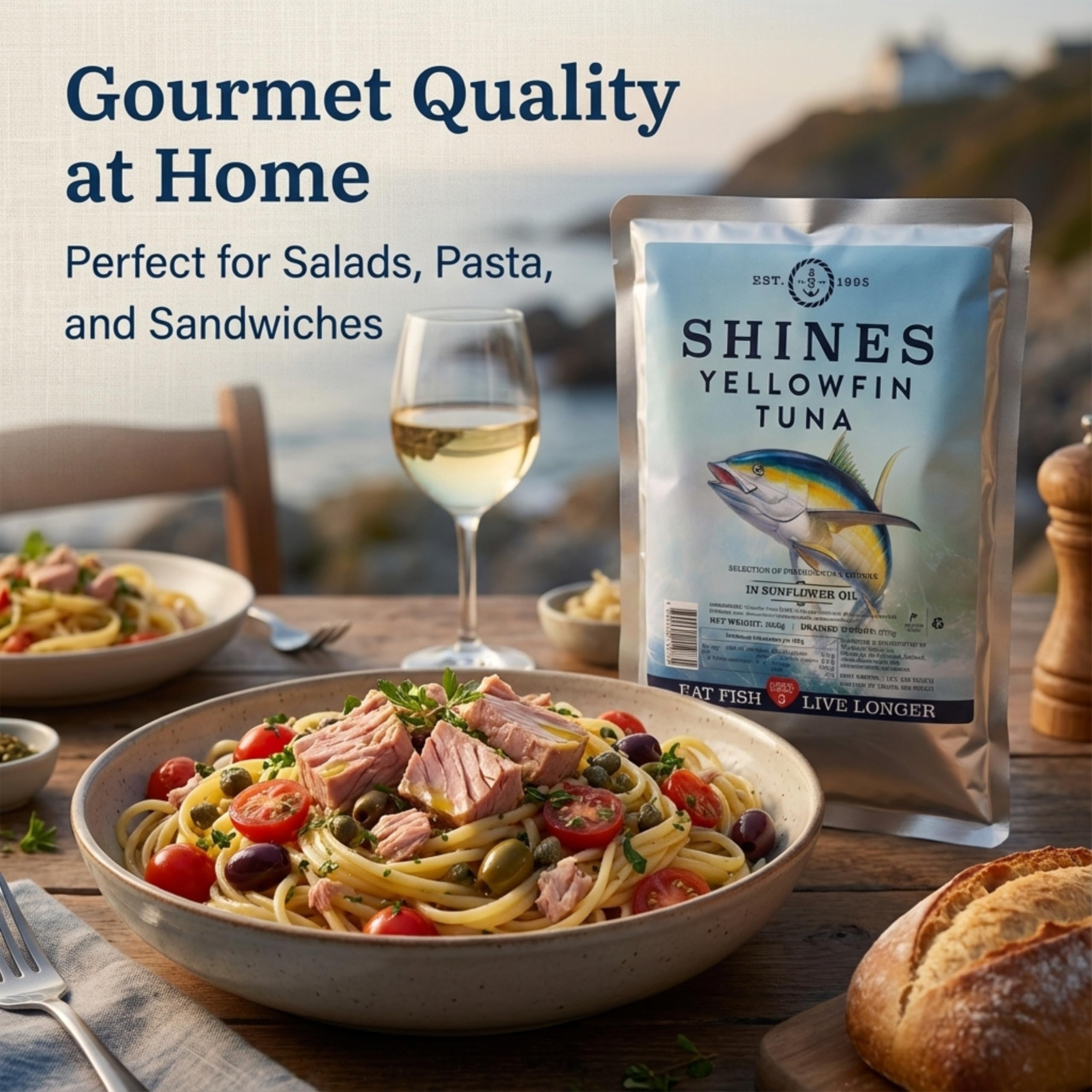 Shines Gourmet Wild Yellowfin Tuna in Oil - 1kg Pouch | High Omega 3 | Low Carb | Gluten-Free 2