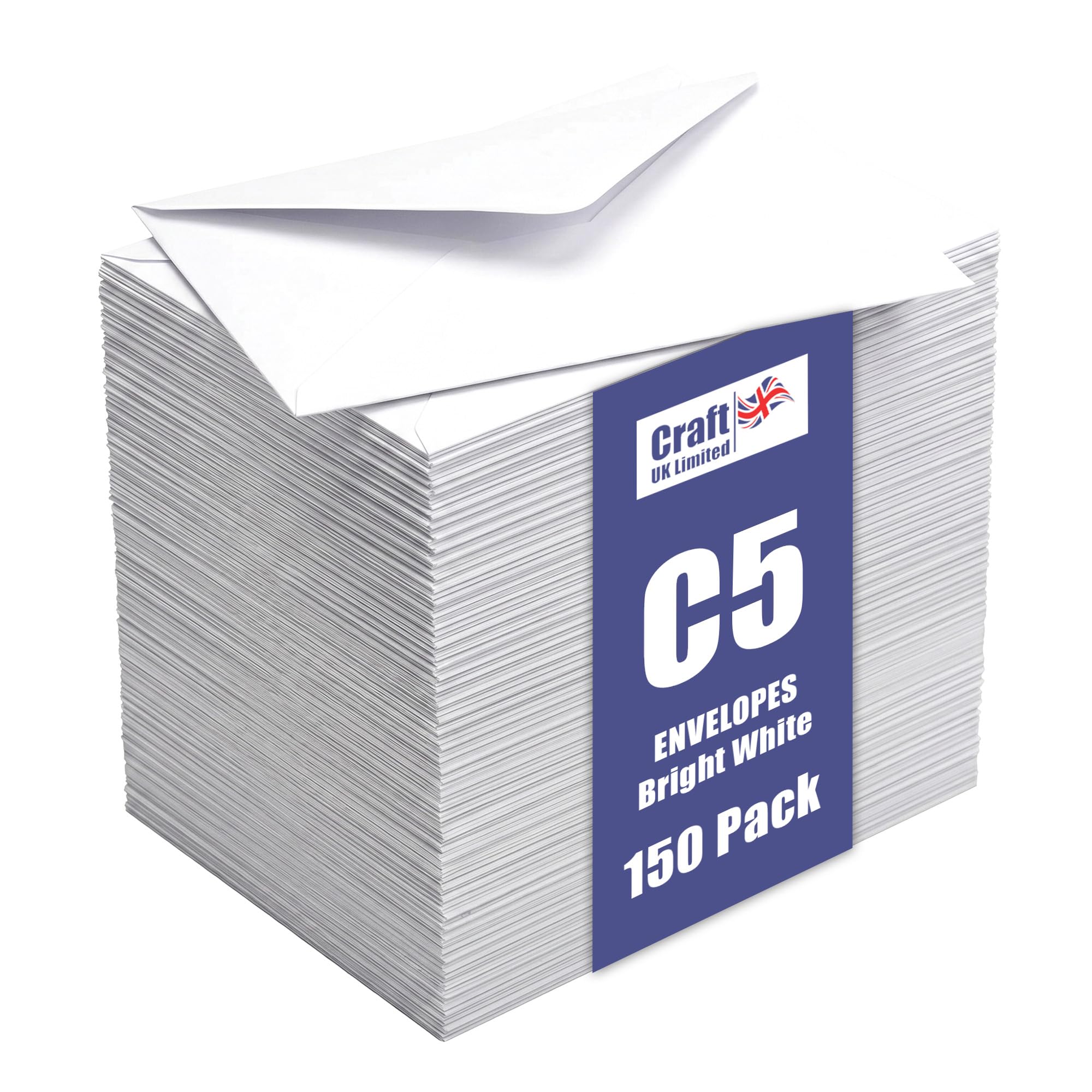 Craft UK Limited 2335 - 150 C5 Bright White Envelopes for Cards & Invitations | 100 gsm Papier