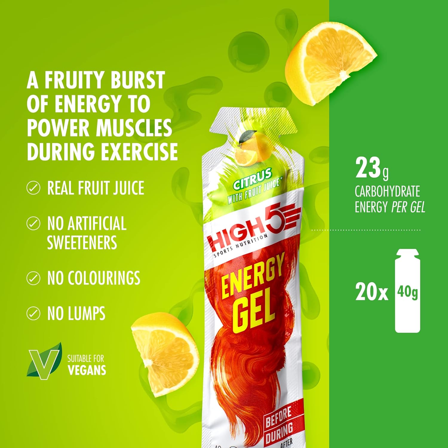 HIGH5 Energy Gel Citrus - Natural Fruit Juice Energy Gel for Endurance Sports (20 x 38g) 2