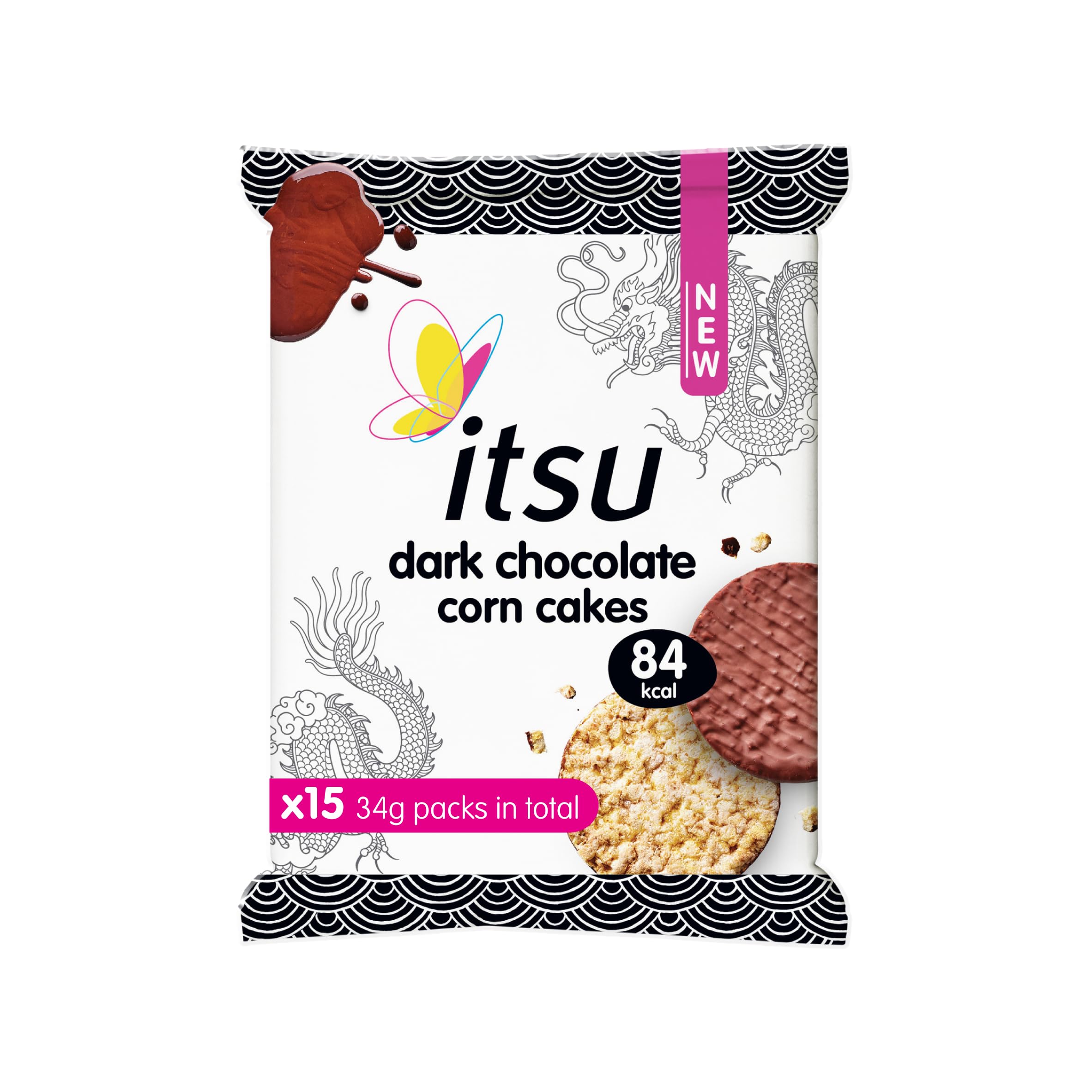 Itsu Dark Chocolate Corn Cakes - Gluten Free | 84 Calories per Cake | Pack of 15 1