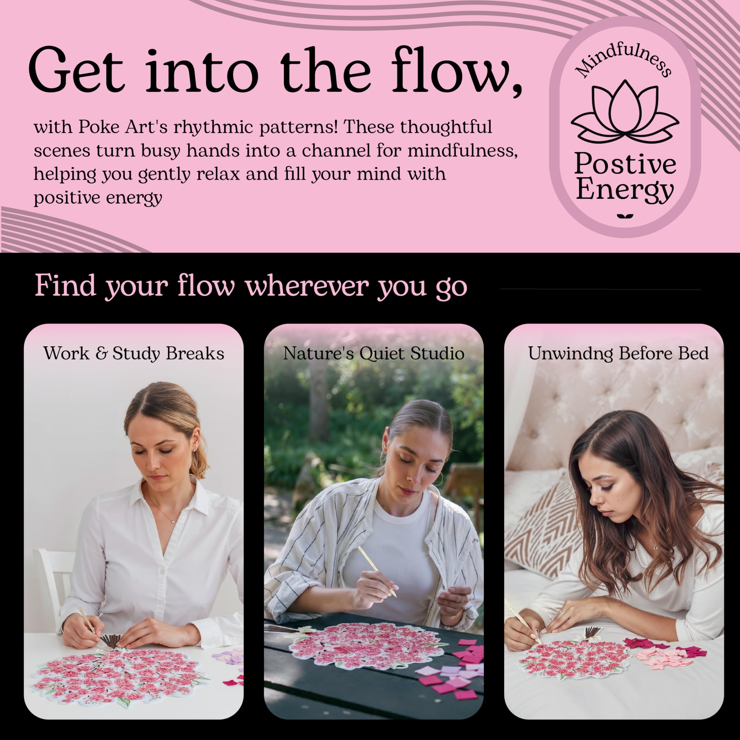 Unwynd Poke Art Cherry Blossom Flower Bouquet - Mess-Free Craft Kit | Fabric Squares | Ages Teen+ 6