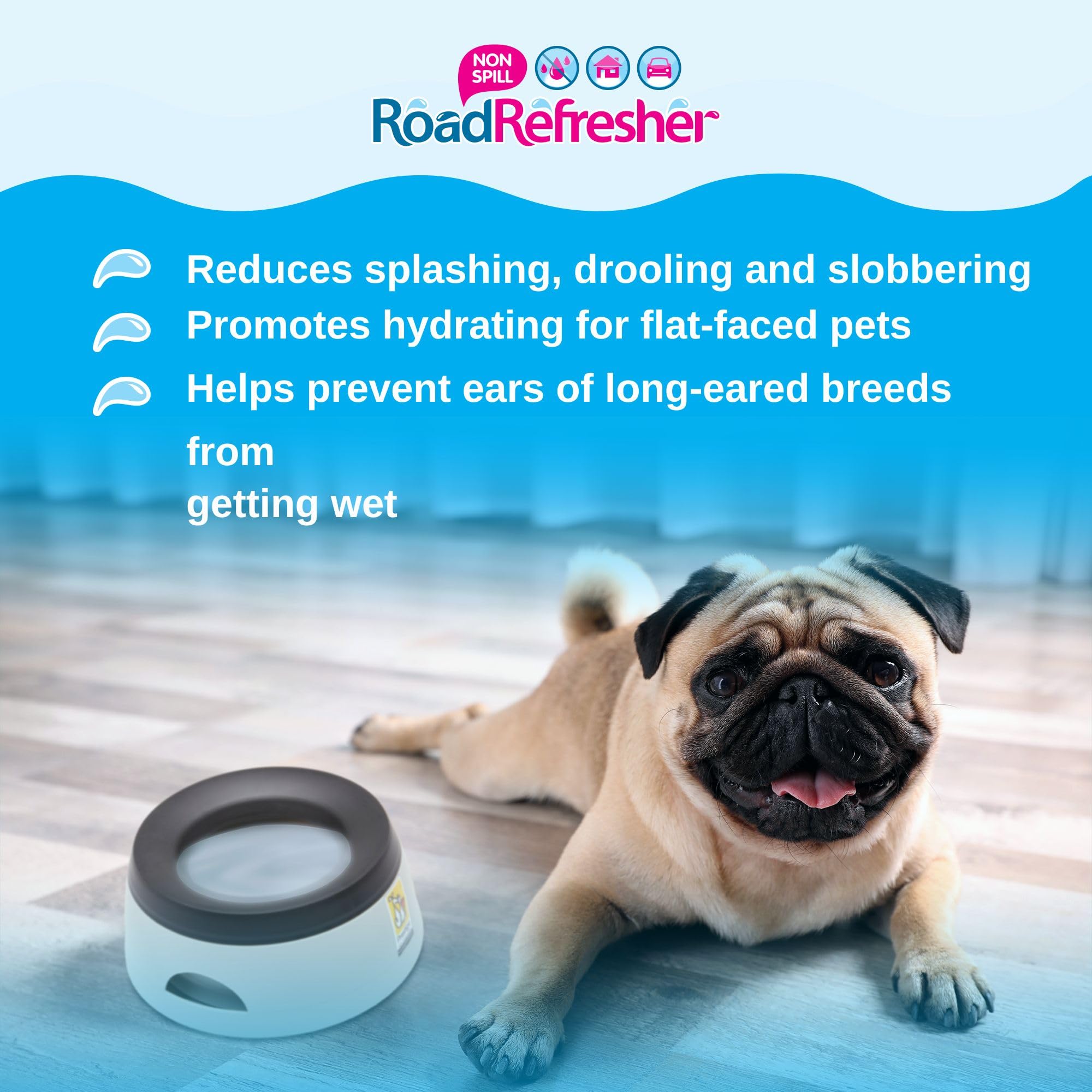 Road Refresher Non Spill Water Bowl - Grey | 1.4 Litres | For Car Travel & Indoor Use 4