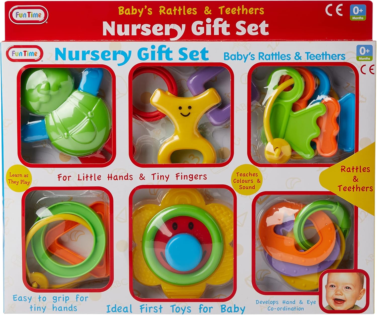 Fun Time Baby Rattles & Teethers Nursery Gift Set - 6-Piece Developmental Playset for Infants 1