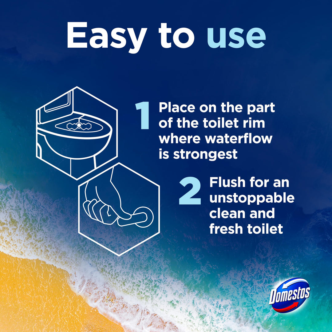 Domestos Power 5 Ocean Toilet Rim Blocks - Long-Lasting Toilet Freshener for Up to 300 Flushes