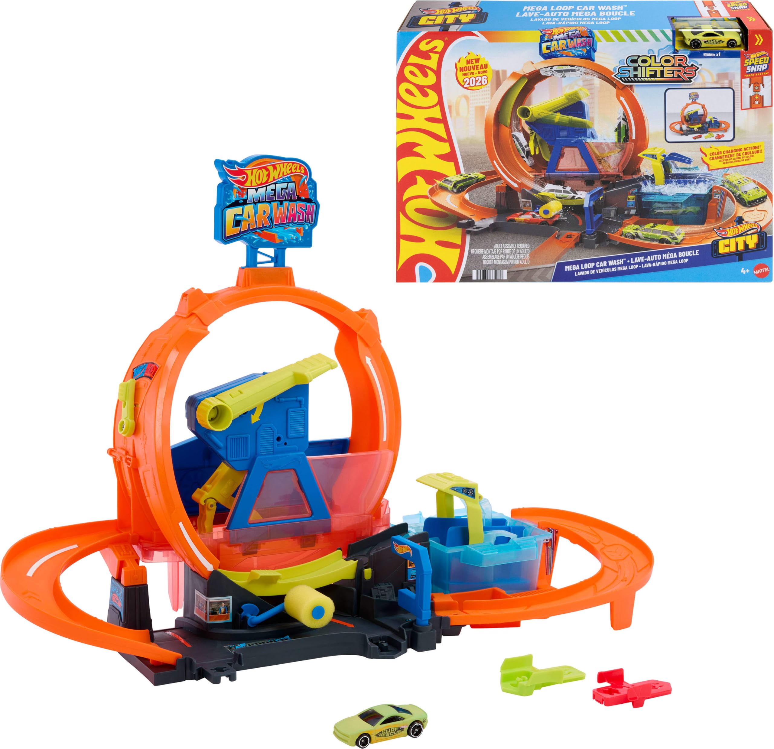 Hot Wheels City Mega Loop Car Wash Playset with Color Shifters Vehicle | Ages 4+ 1