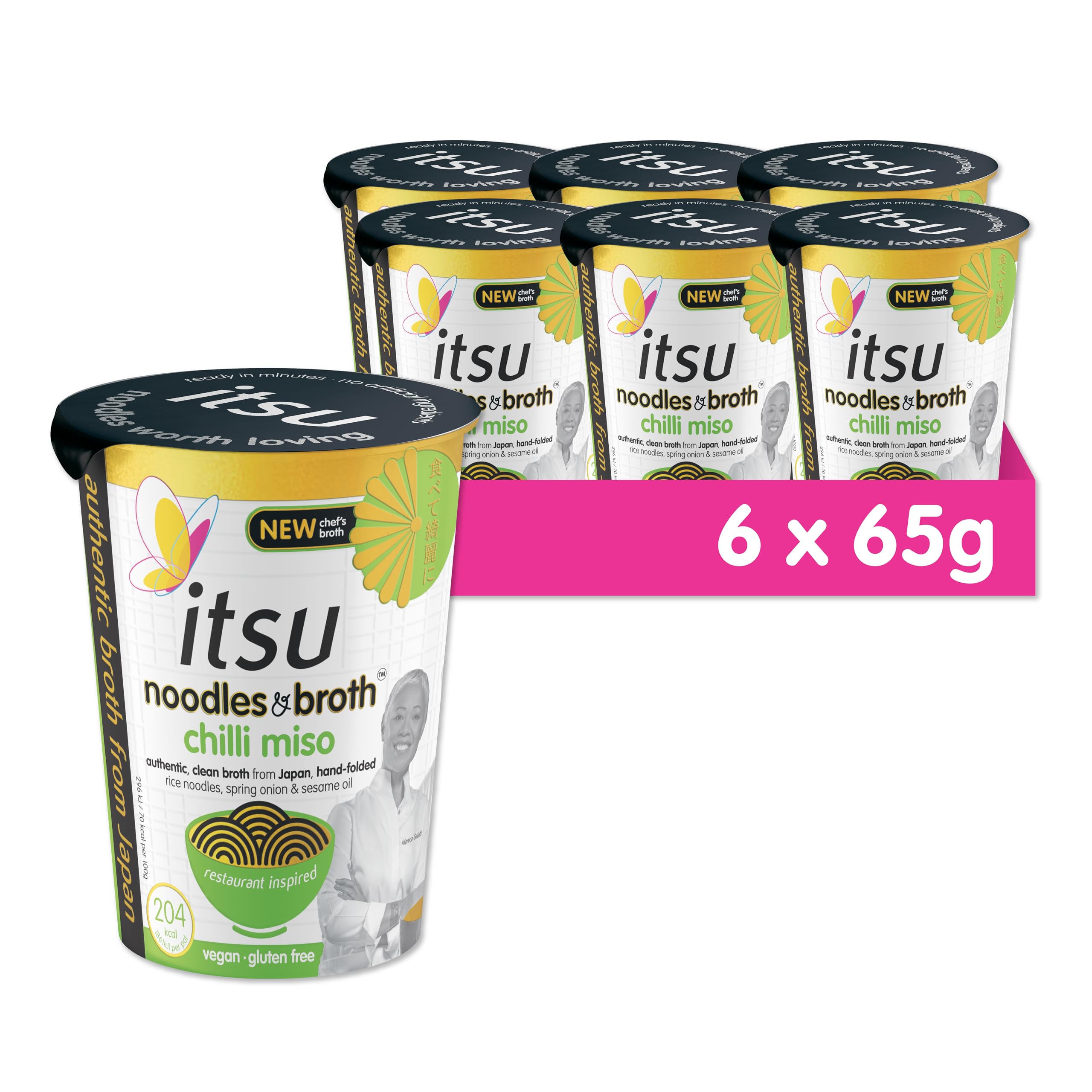 Itsu Chilli Miso Instant Noodles & Broth Pot 65g - Pack of 6 | Gluten Free | Vegan | Low Fat | 204 Calories | Hand-Folded Rice Noodles 2