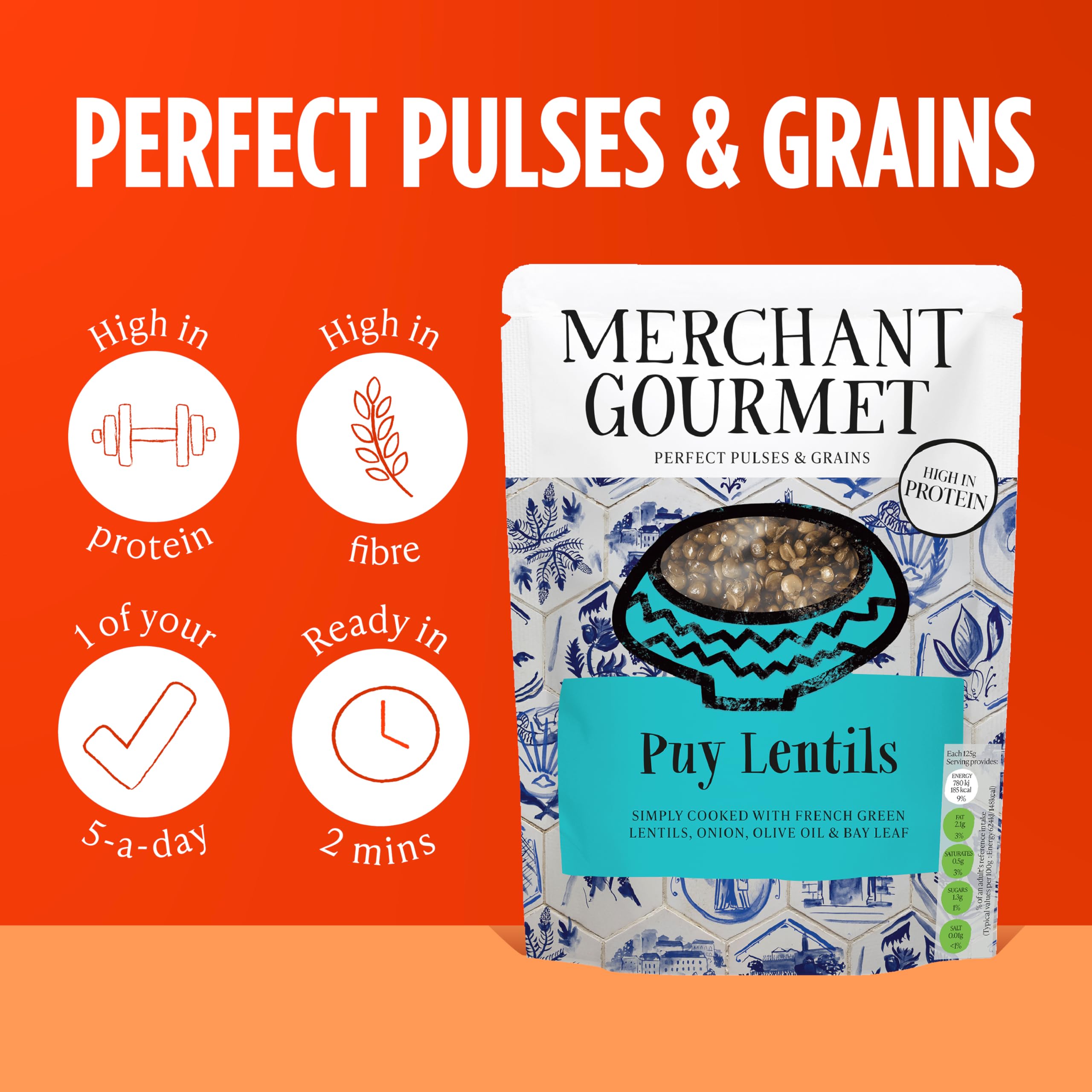Merchant Gourmet Simply Cooked Puy Lentils - High Protein, Low Fat | 250g Pack of 6 3