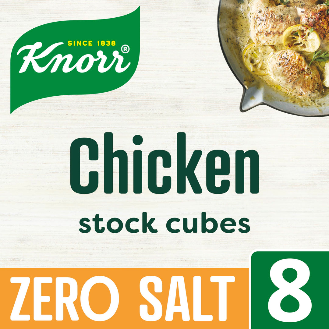 Knorr Zero Salt Chicken Stock Cubes - Pack of 8, Gluten-Free, Lactose-Free
