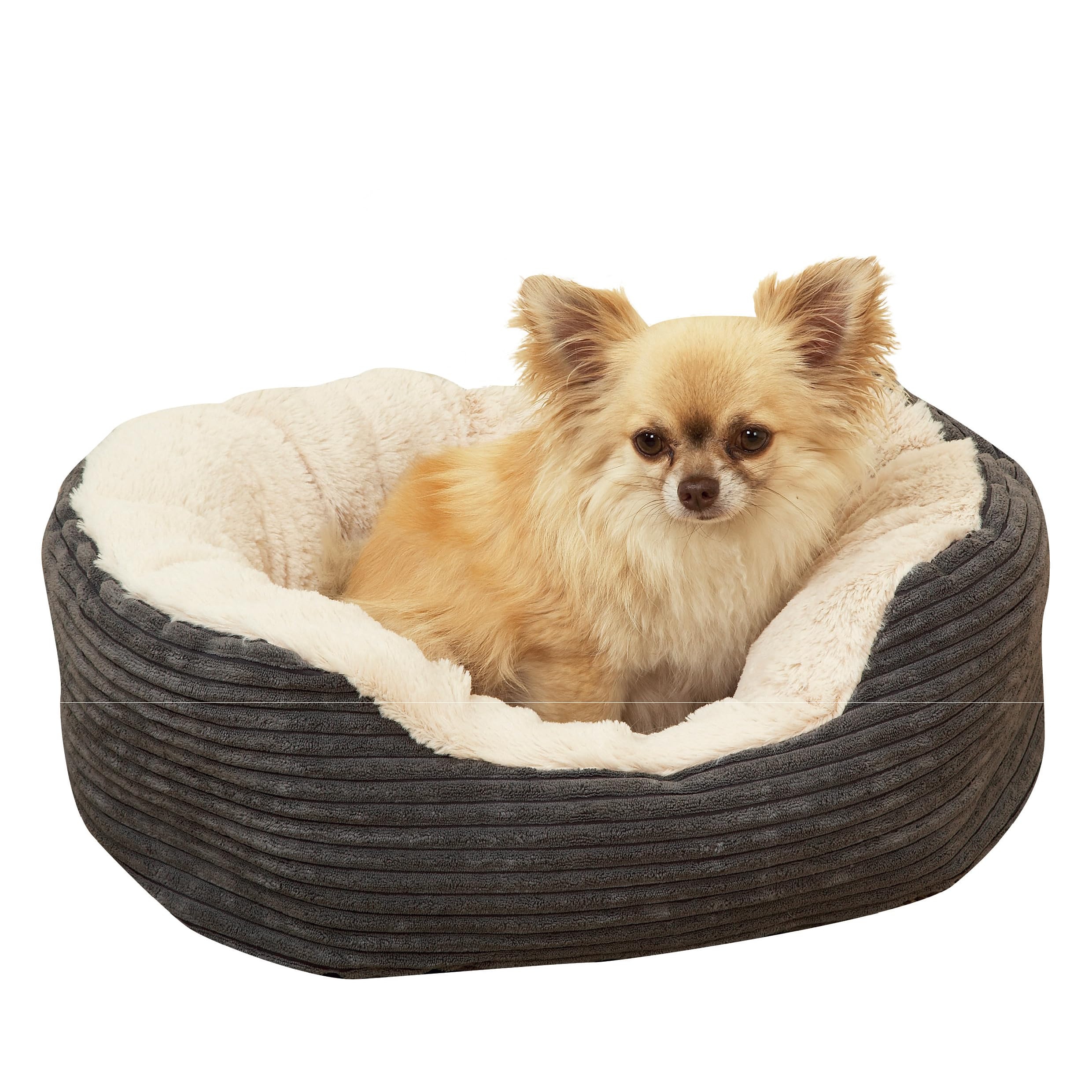 Rosewood Jumbo Cord Plush Dog Bed - Small, 51x45cm, Washable Oval Pet Bed