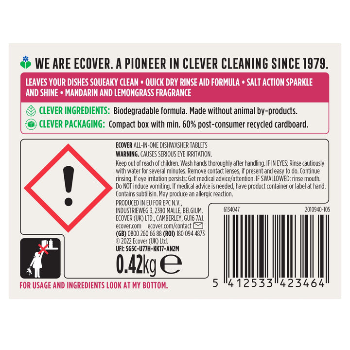 Ecover All-in-One Dishwasher Tablets with Salt & Rinse Aid (24 Tablets)