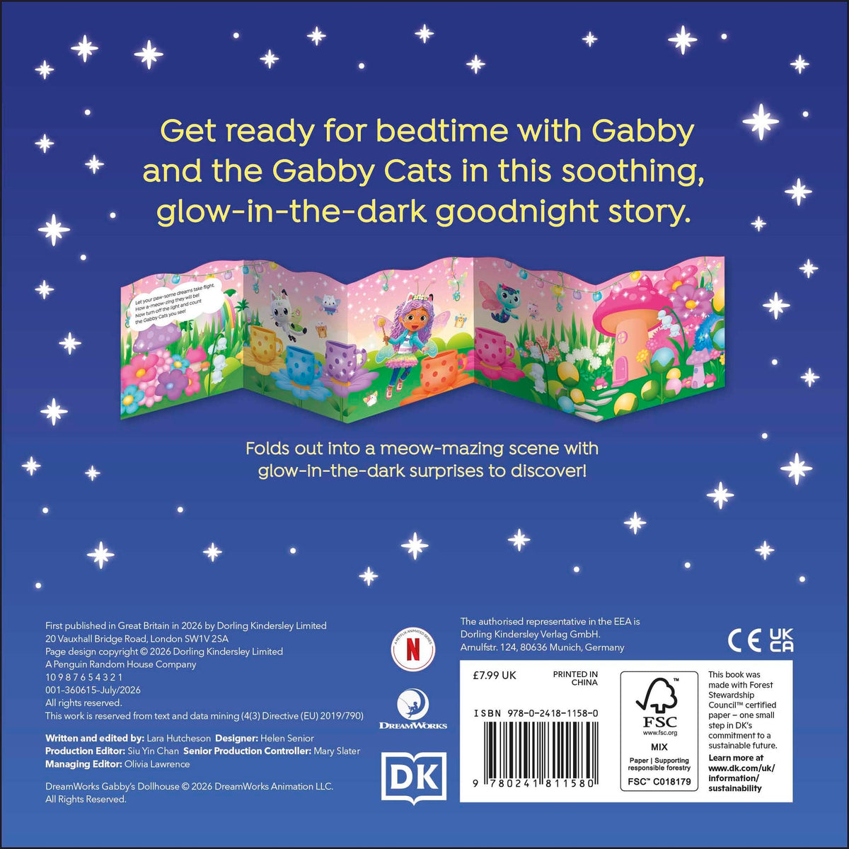 Gabby's Dollhouse Goodnight Fold-out Book - Glow-in-the-Dark Board Book, Ages 3–5