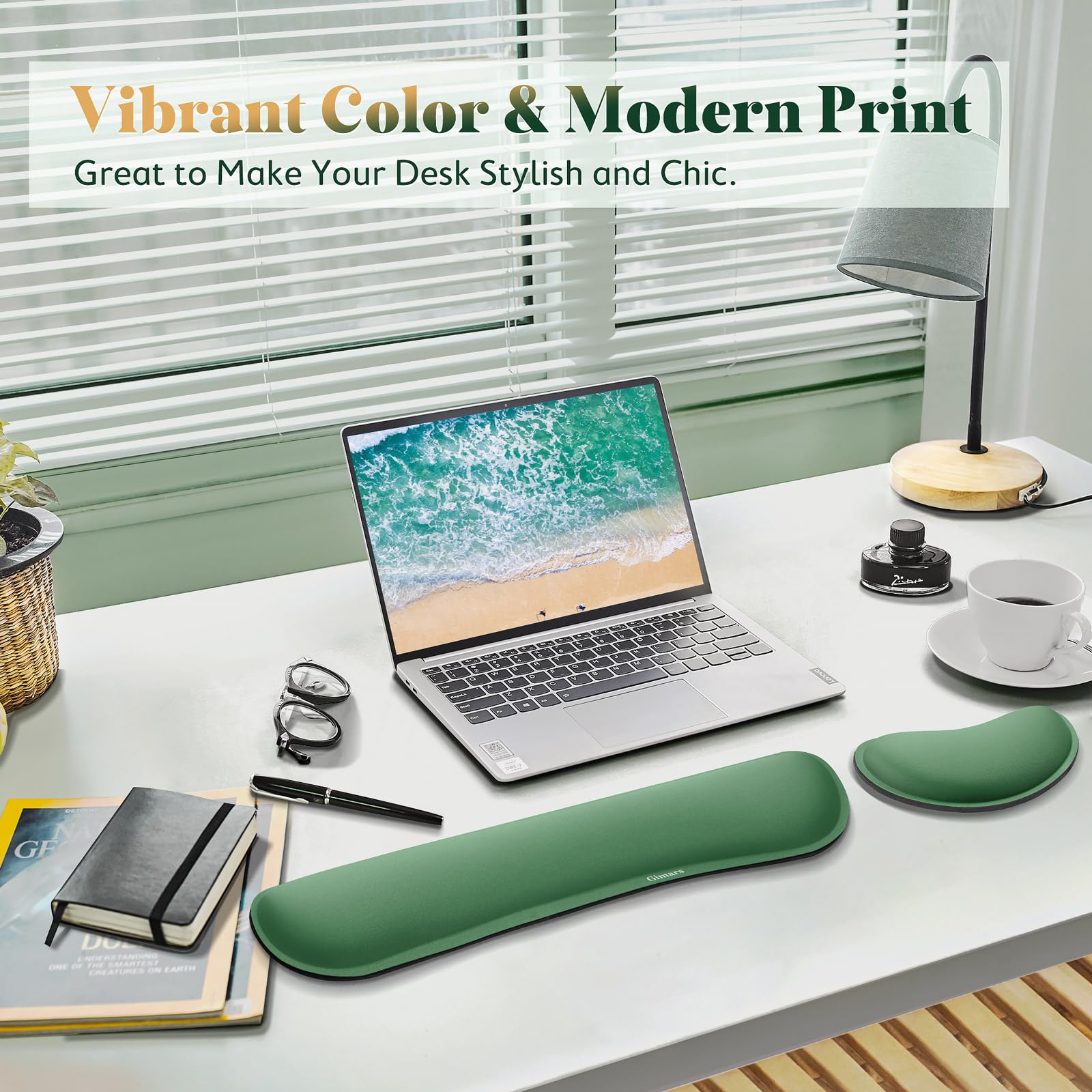 Gimars Extended Memory Foam Wrist Rest Set - 3CM Ultra Thick Support | Dark Green | 3 Items