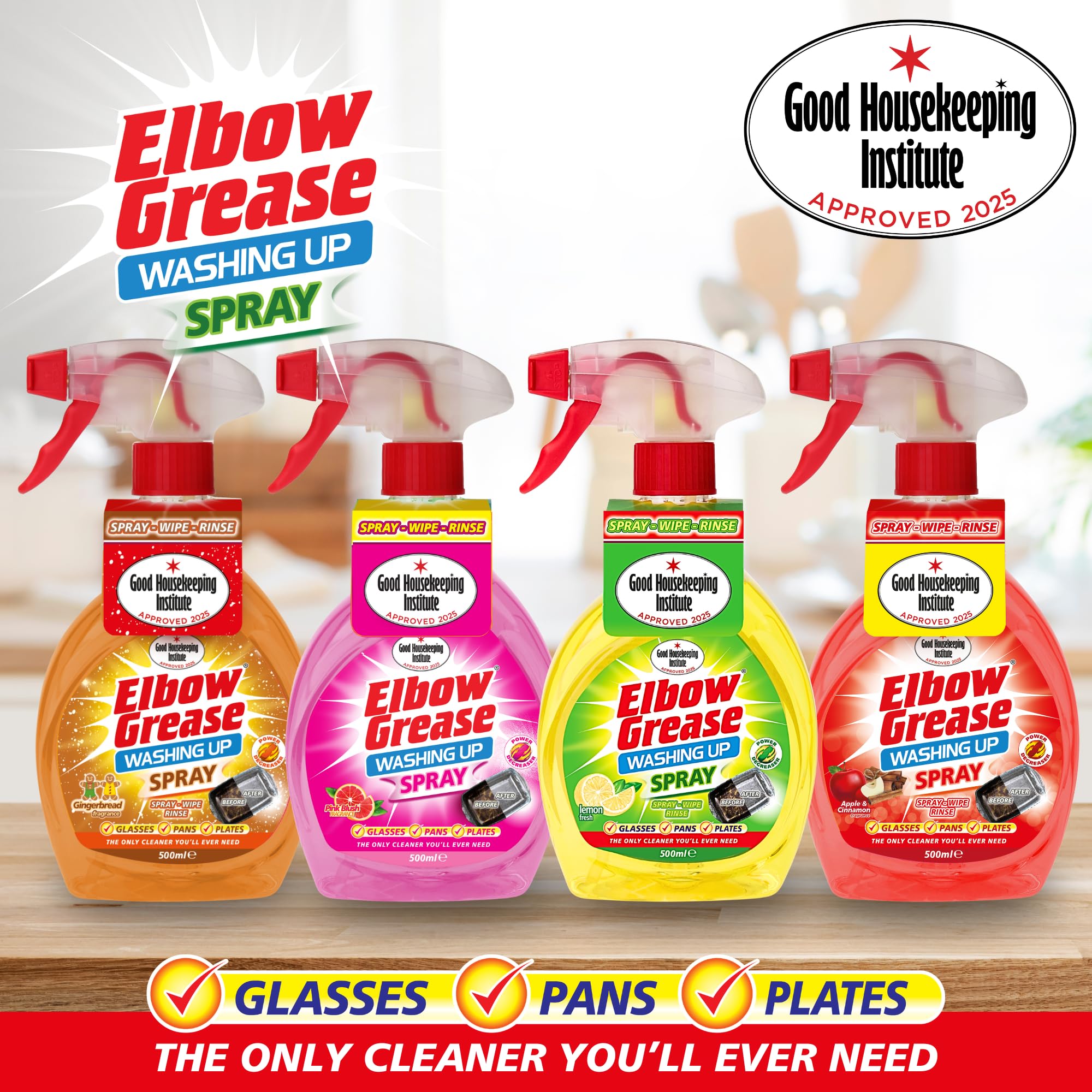 Elbow Grease Washing Up Spray - Fast-Acting Degreaser | 500ml Pink Grapefruit
