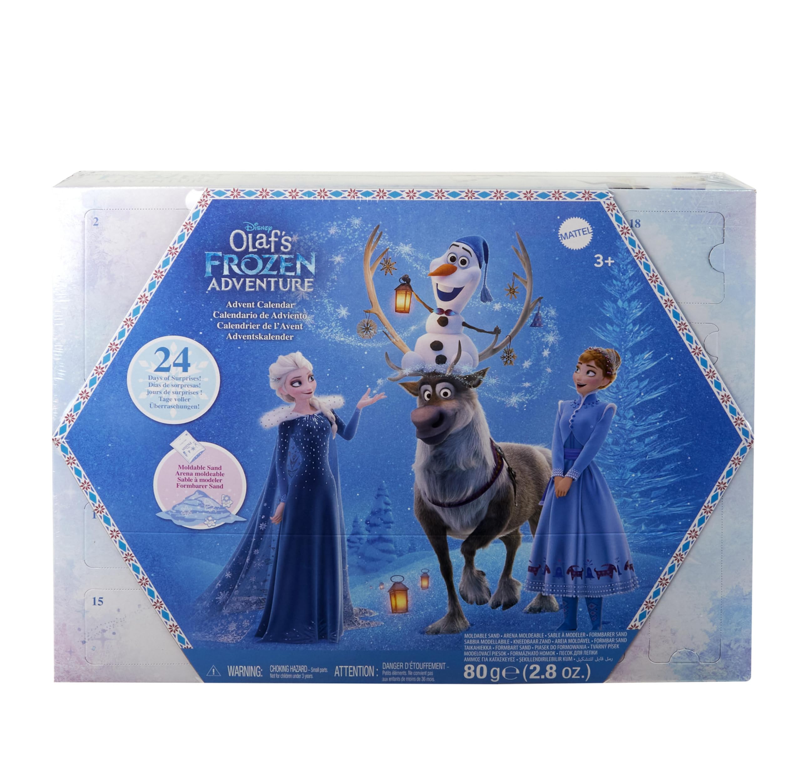 Mattel Disney Frozen Advent Calendar - 24-Day Playset with Anna, Elsa, Olaf & Sven Figures, Moldable Sand, 29-Piece Holiday Toy for Kids 3+ 2