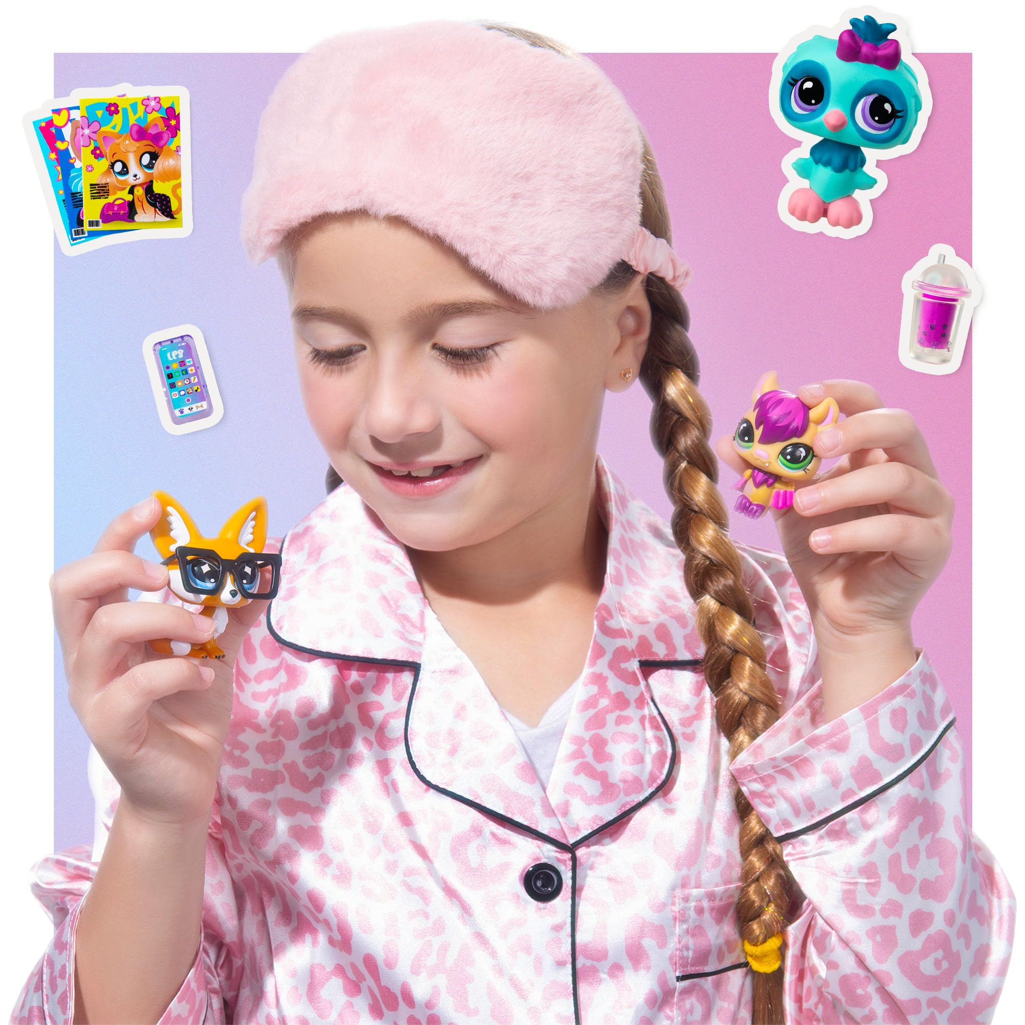 Littlest Pet Shop Slumber Squad Play Pack with 3 Bobblehead Pets & 6 Accessories 4