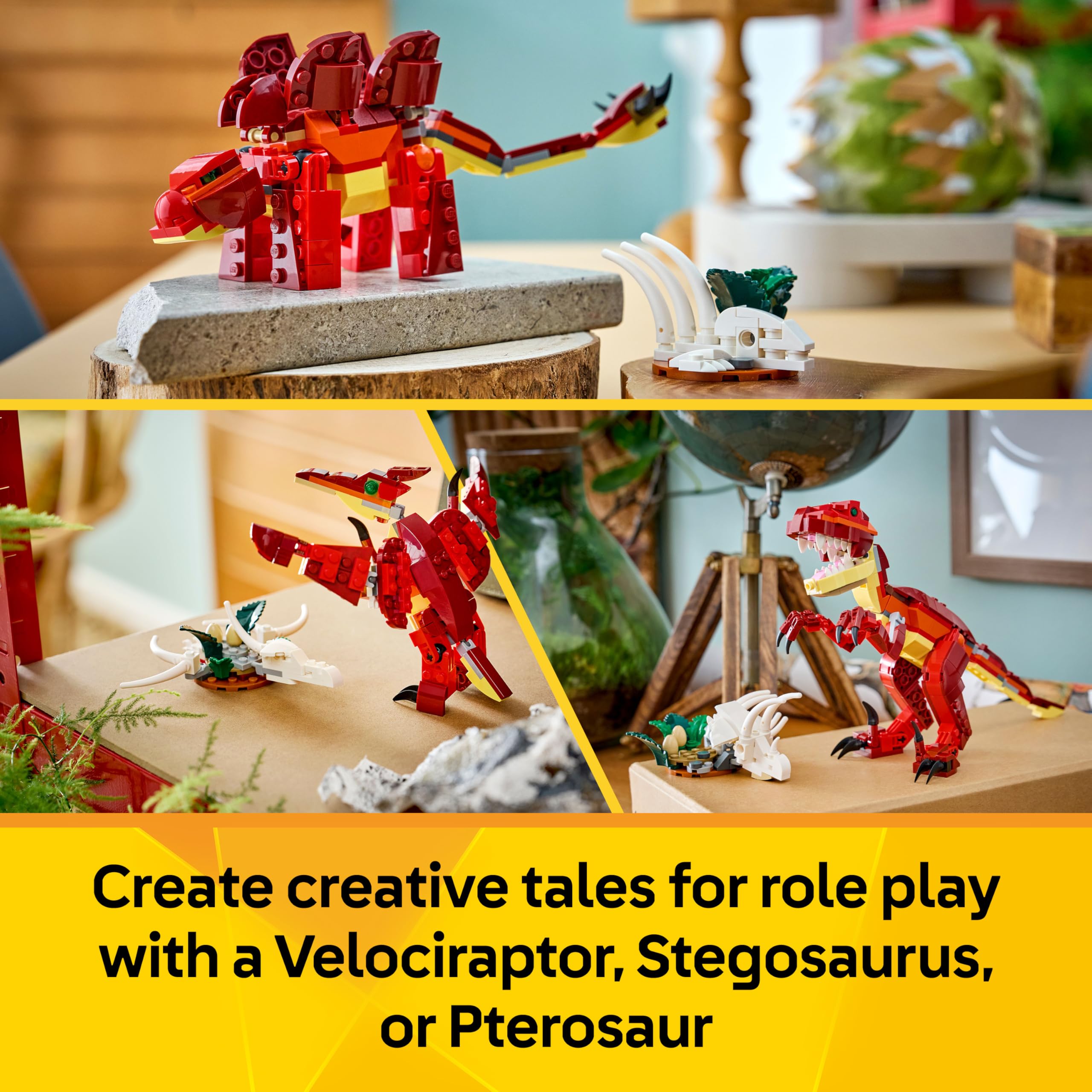 LEGO Creator 3in1 Fierce Dinosaur Building Set - Velociraptor, Stegosaurus, or Pterosaur - Ages 8+ 3