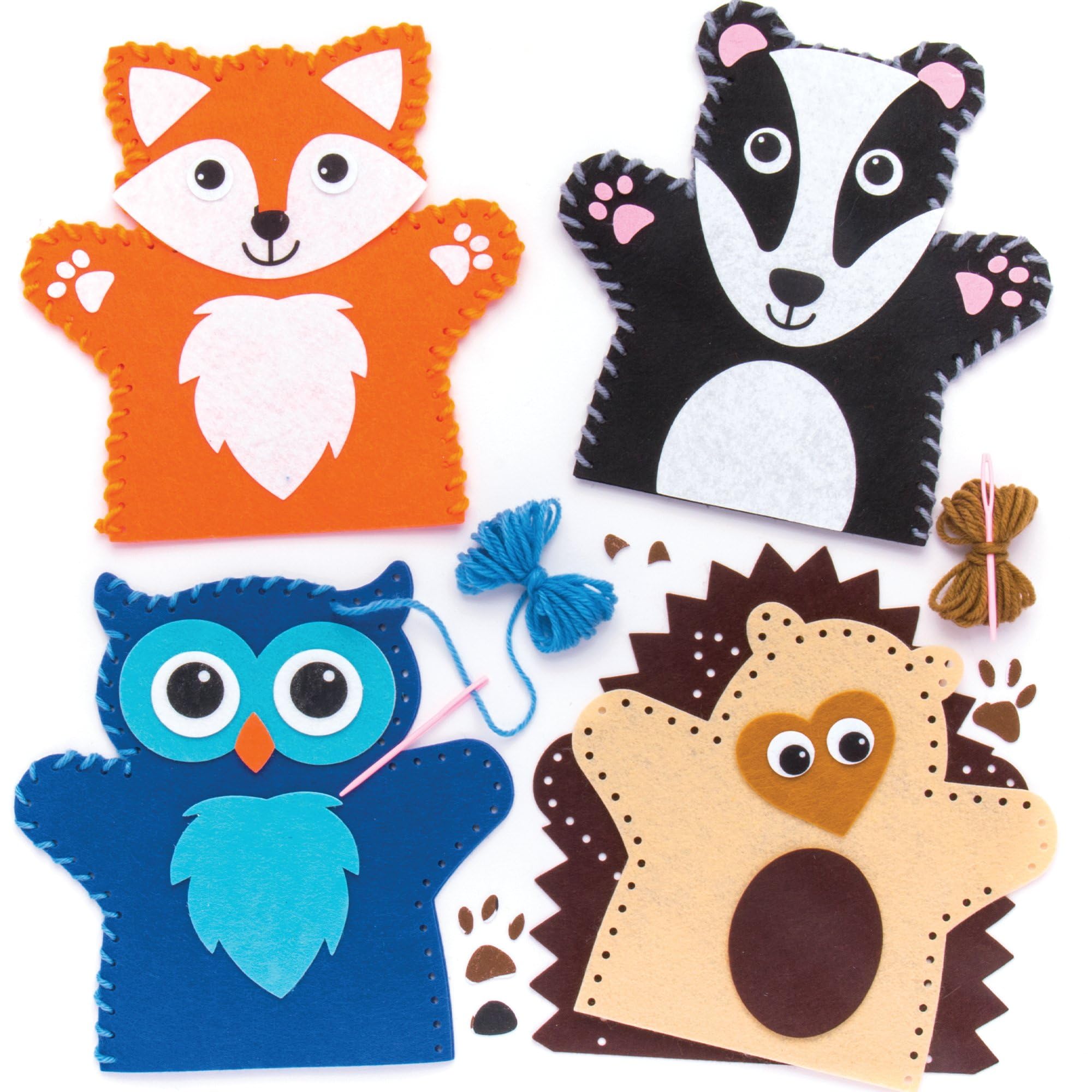 Baker Ross Woodland Animal Hand Puppet Sewing Kits - Pack of 4 for Kids Arts and Crafts 1