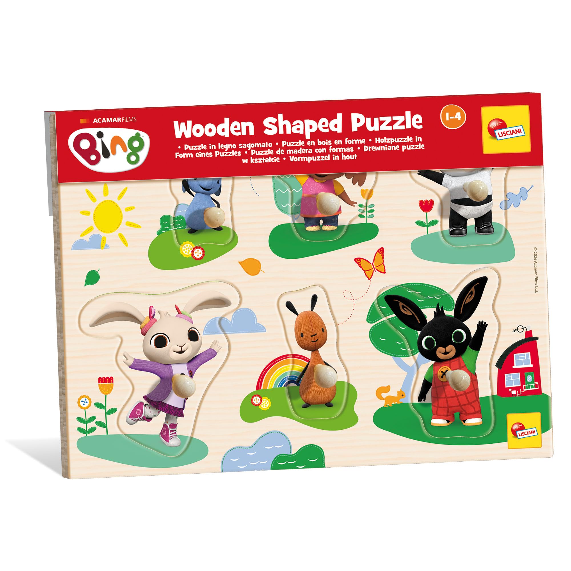 Lisciani - Bing Wooden Puzzle - 6-Piece Shape Matching Game for Toddlers 12 Months+ 1
