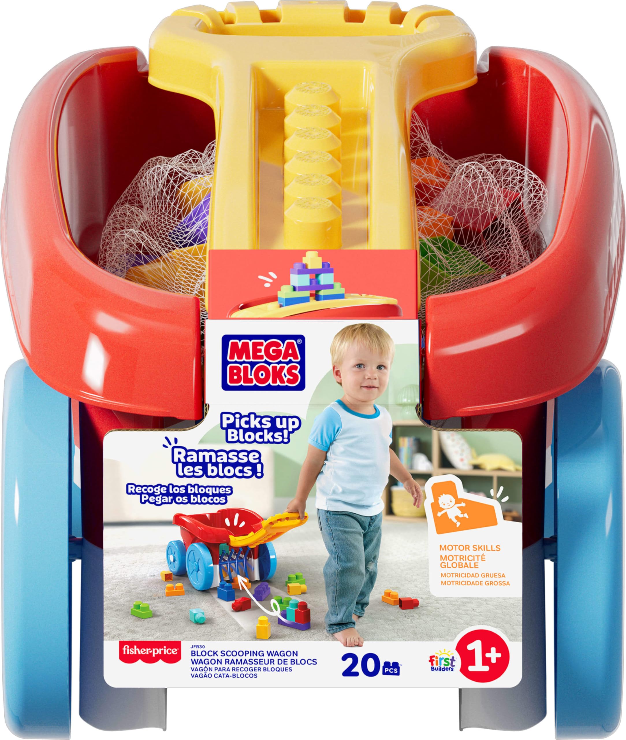 MEGA BLOKS First Builders Toddler Building Toy - Block Scooping Pull Wagon with 20 Big Building Blocks for Ages 1+