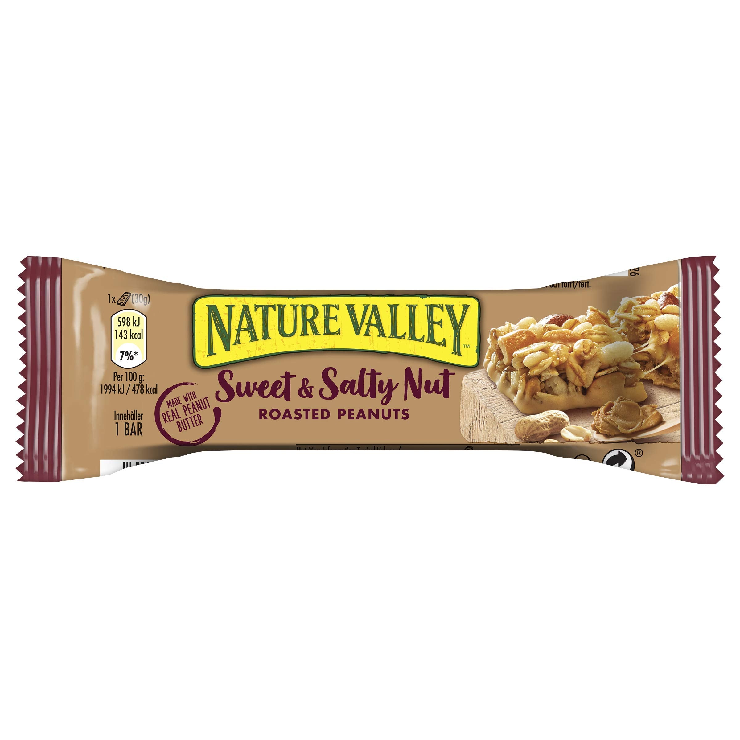 Nature Valley Sweet & Salty Nut Roasted Peanuts Cereal Bars - High Fiber | 30g Bar (Pack of 32) 3