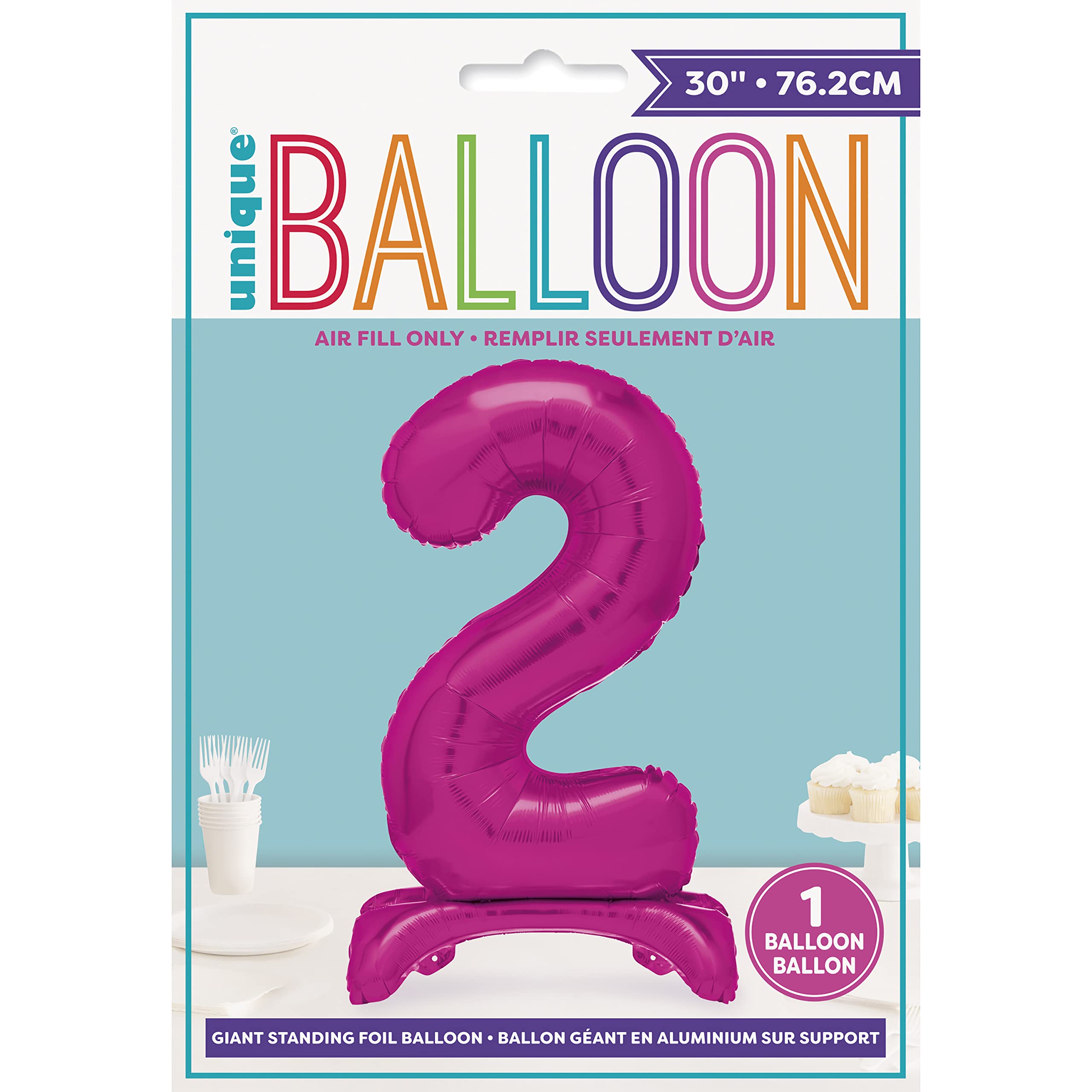 Unique Hot Pink Standing Number 2 Foil Balloon 30" - Party Decoration for 2nd Birthday 2