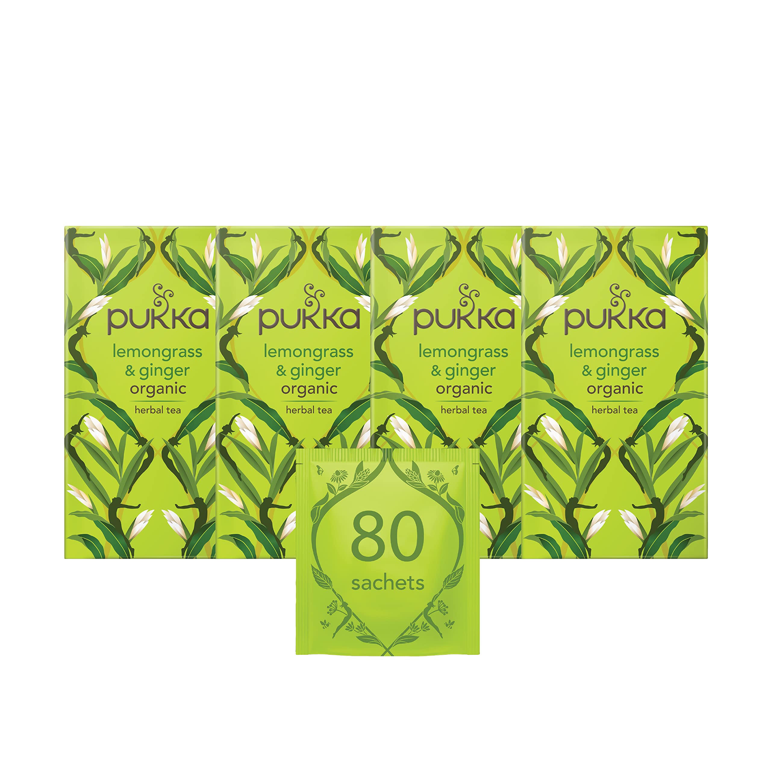 Pukka Herbs Lemongrass & Ginger Organic Herbal Tea - 80 Count (Pack of 4) | Caffeine-Free 1