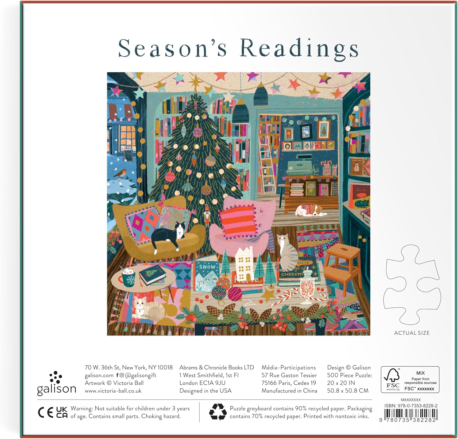 Galison Season's Readings 500 Piece Foil Puzzle - Christmas Bookshop Scene