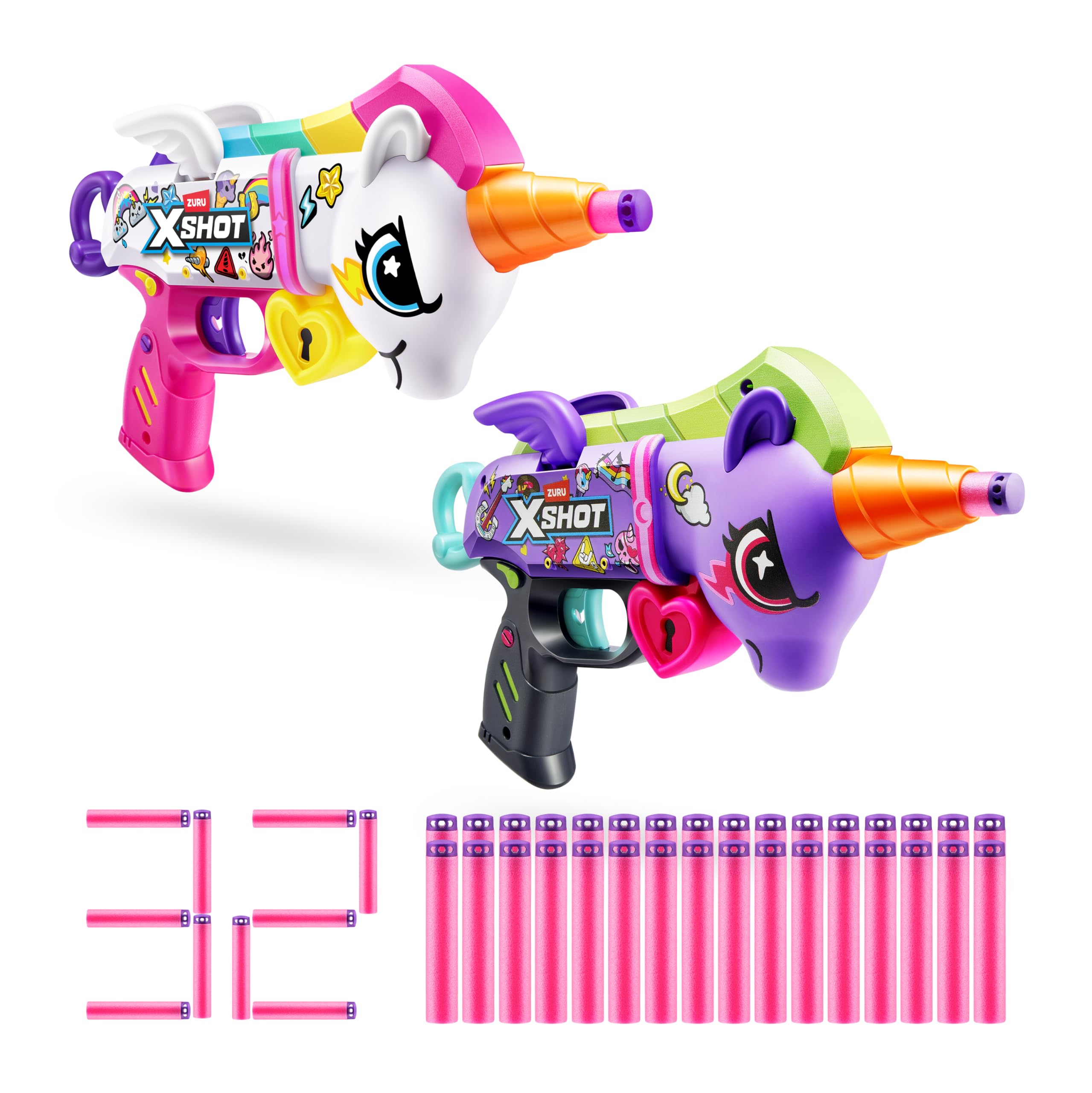 XSHOT Blastercorn 2-Pack - Unicorn Themed Dart Blasters | 98ft Range | Includes 32 Darts 1
