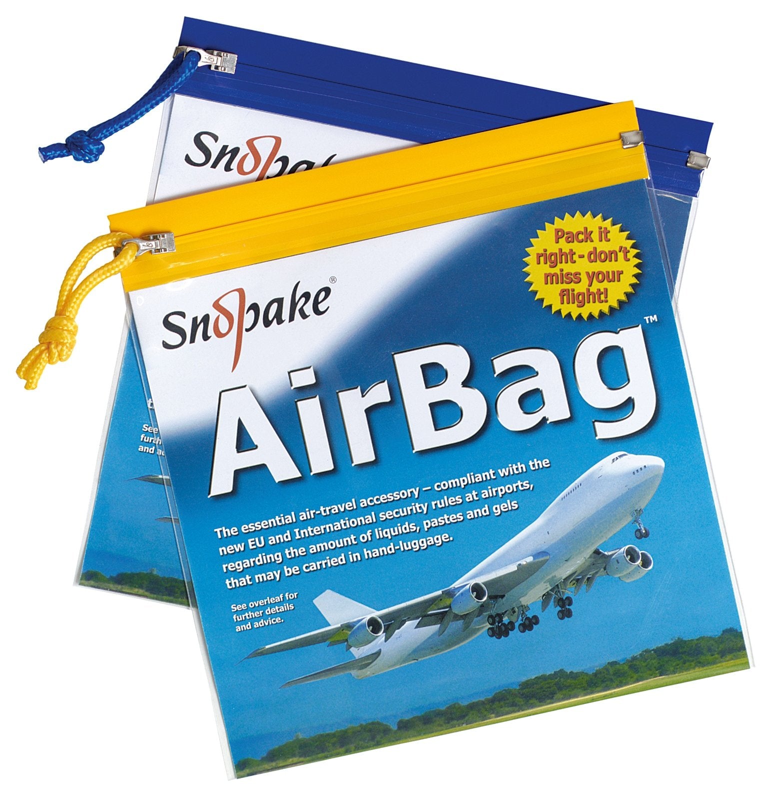 Snopake Flight AirBag Zippa-Bag - Clear/Assorted Blue & Yellow Zip Strips | 200 x 200 mm | Pack of 5
