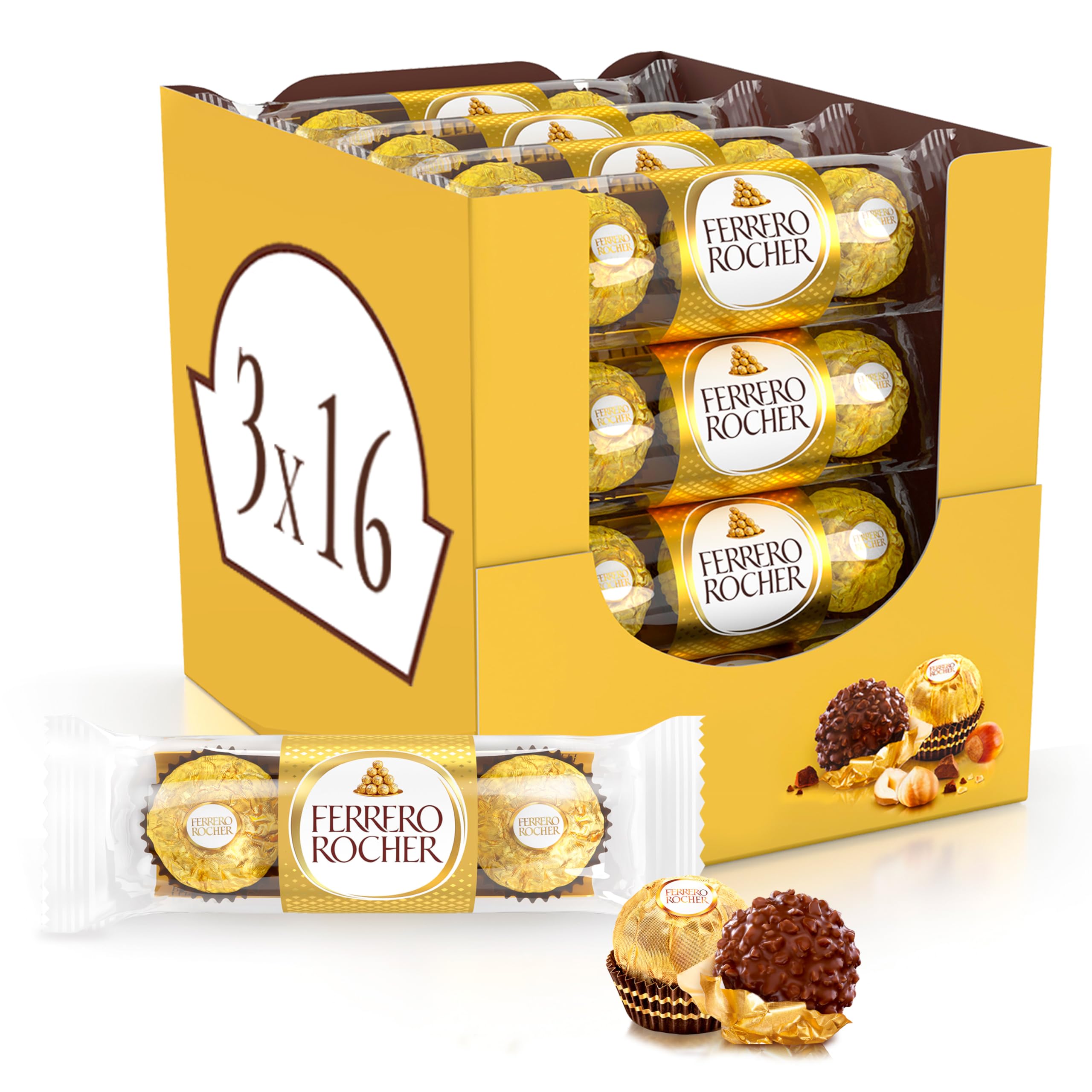 Ferrero Rocher Pralines Chocolate Candy Variety Pack - 48 Pieces, 600g Bulk Box