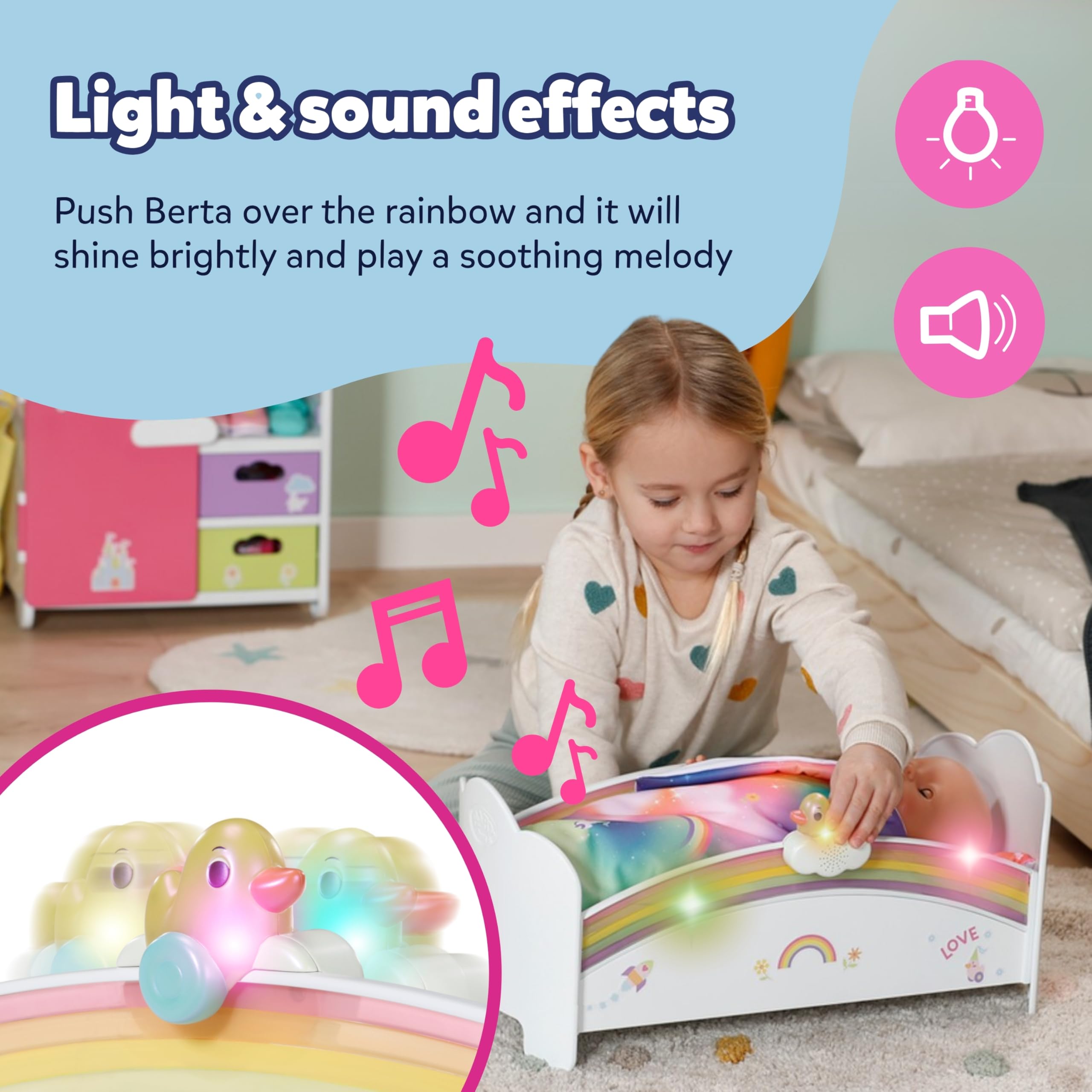BABY born Rainbow Bed - Light & Calming Melodies | Fits 36 Months - 10 Years | Plastic 3