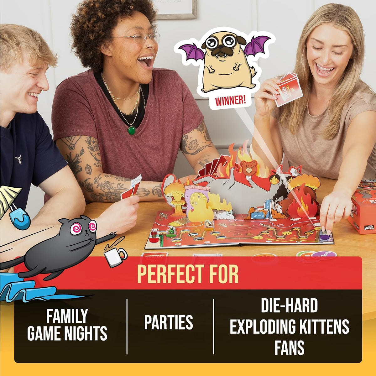 Exploding Kittens Superfan Edition Board Game - 2-6 Players, Ages 7+ | Pop-Up Game Board, Character Standees 8