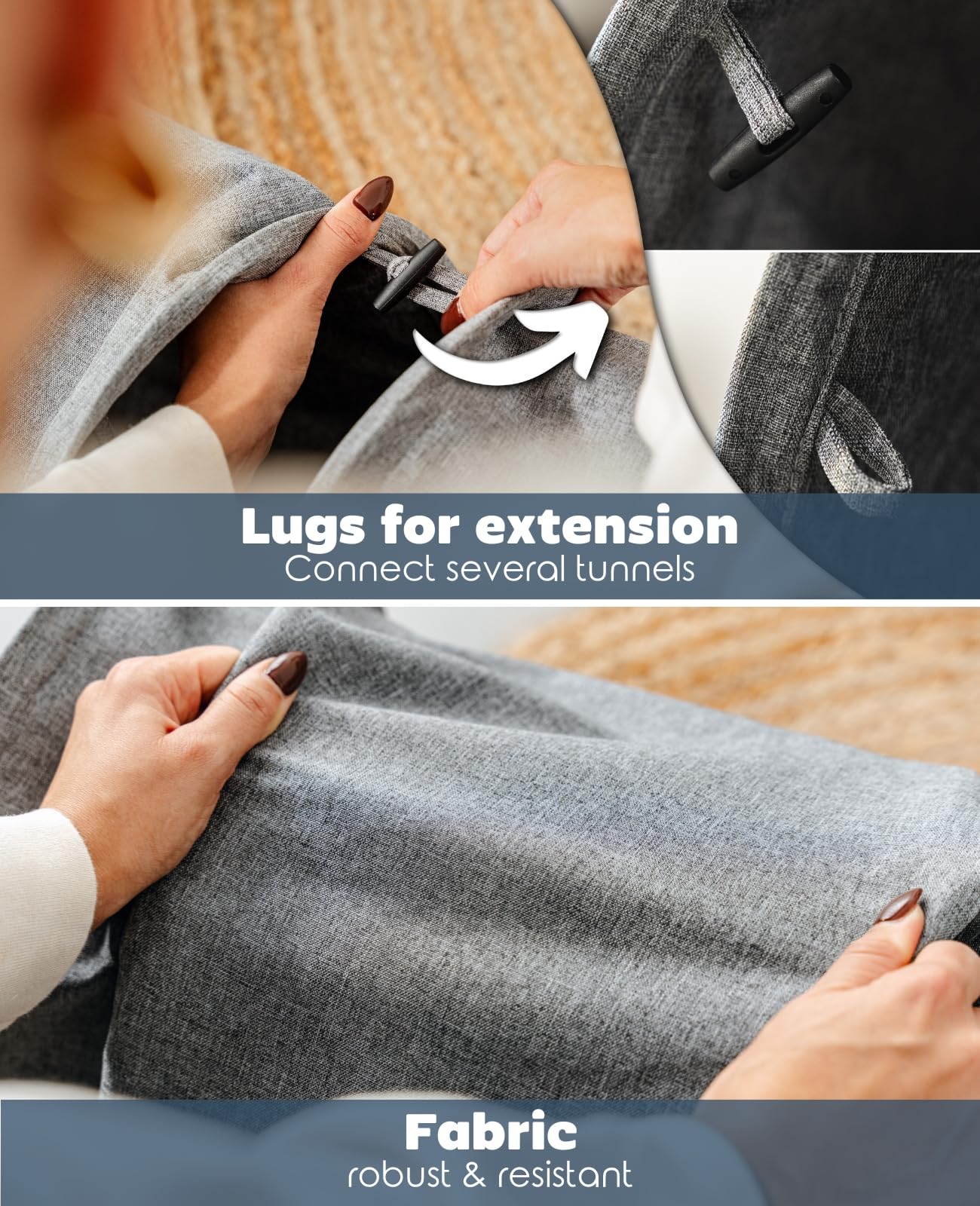 lionto Expandable Cat Tunnel with Play Ball | 30x130 cm | Foldable Faux Linen 4