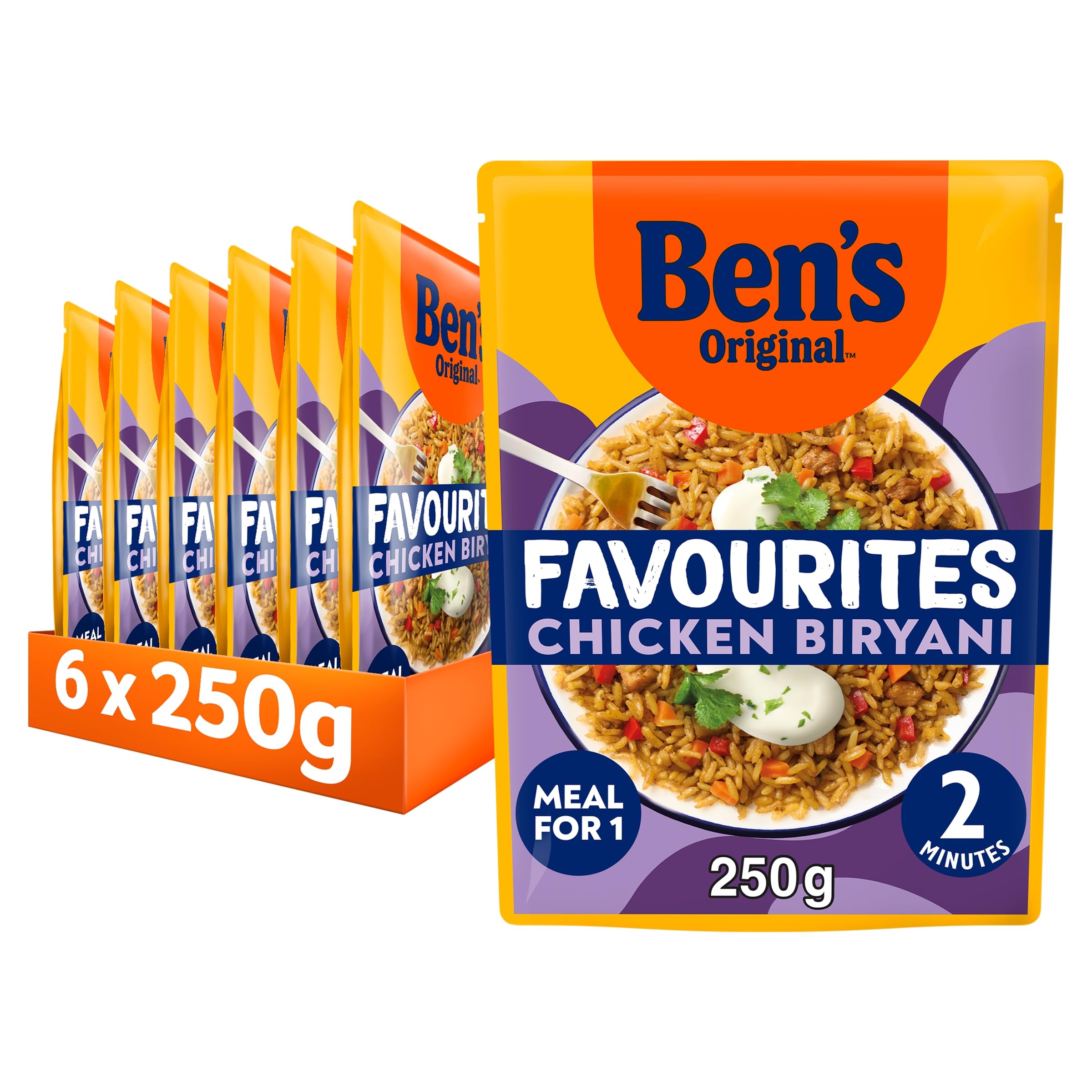 Ben's Original Favourites Biryani Chicken and Vegetable Microwave Rice Meal | Ready in 2 Mins | 6 x 250g 1