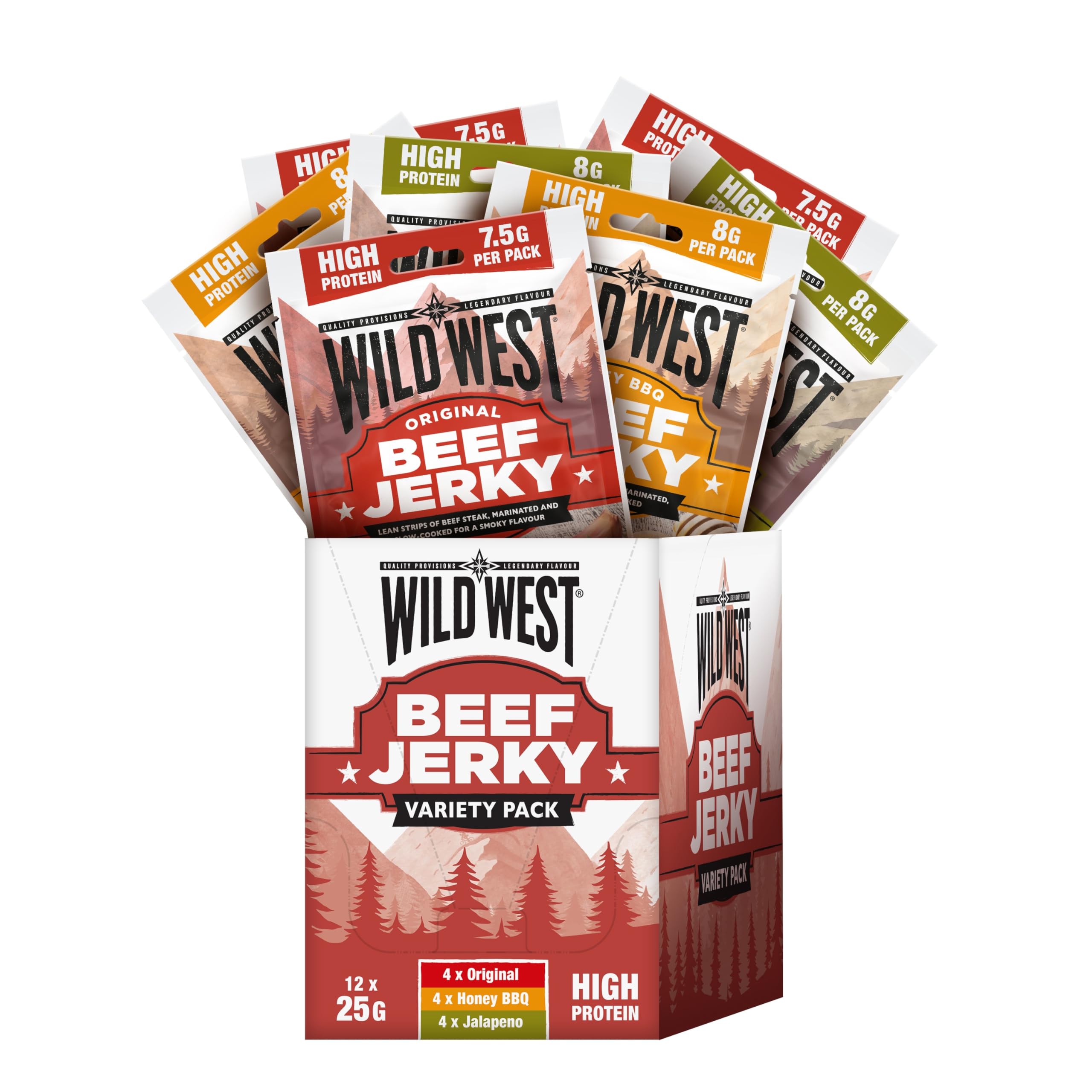 Wild West - Beef Jerky Variety Pack 12 x 25g (Original, Honey BBQ, Jalapeño) 1