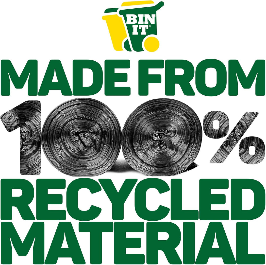 BIN IT 40 Drawstring Bin Liners 70L - Recycled Strong Refuse Sacks for Household & Office