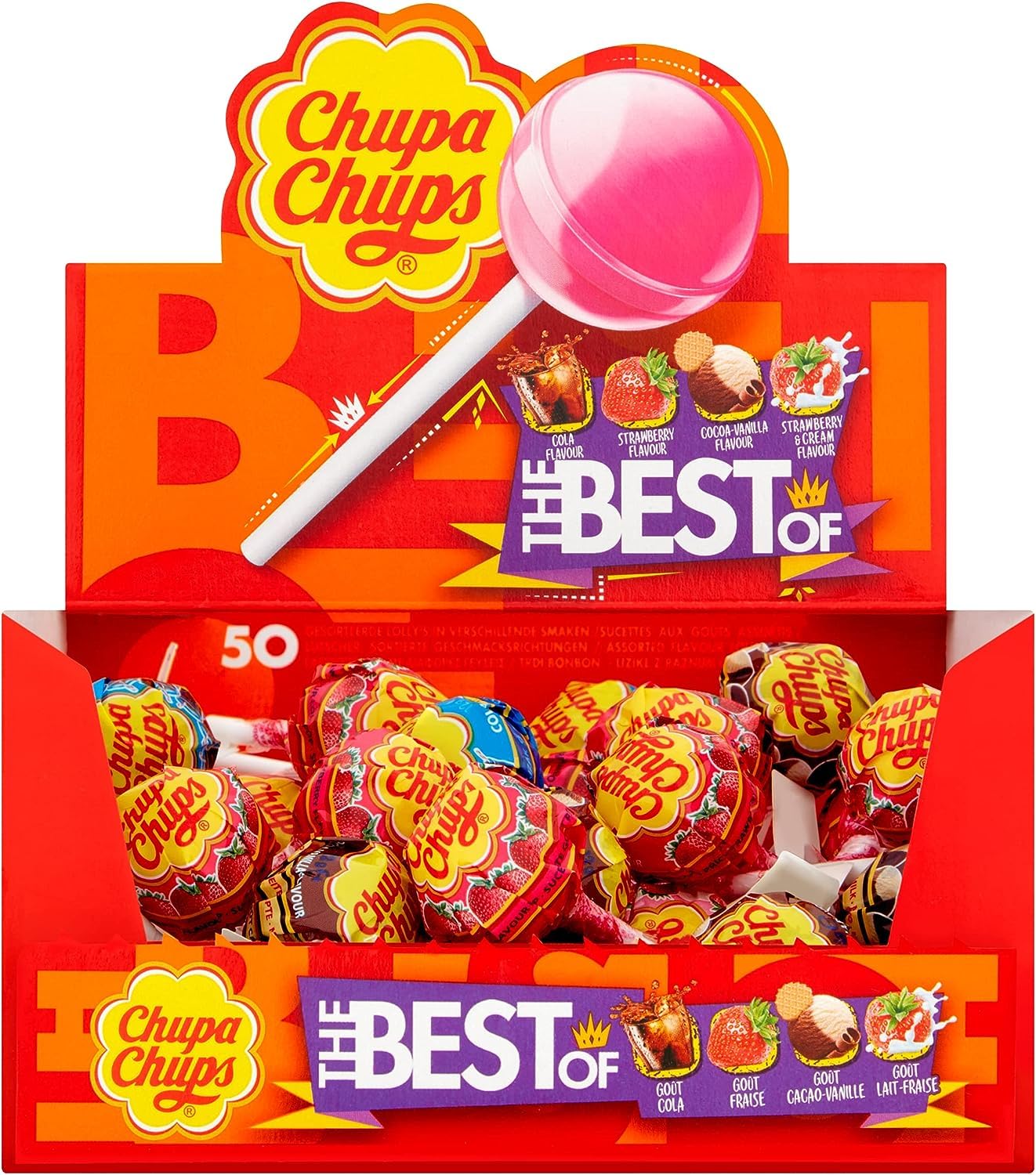 Chupa Chups The Best Of Lollipop Box - 50 Count | 4 Classic Flavours | 714g 2