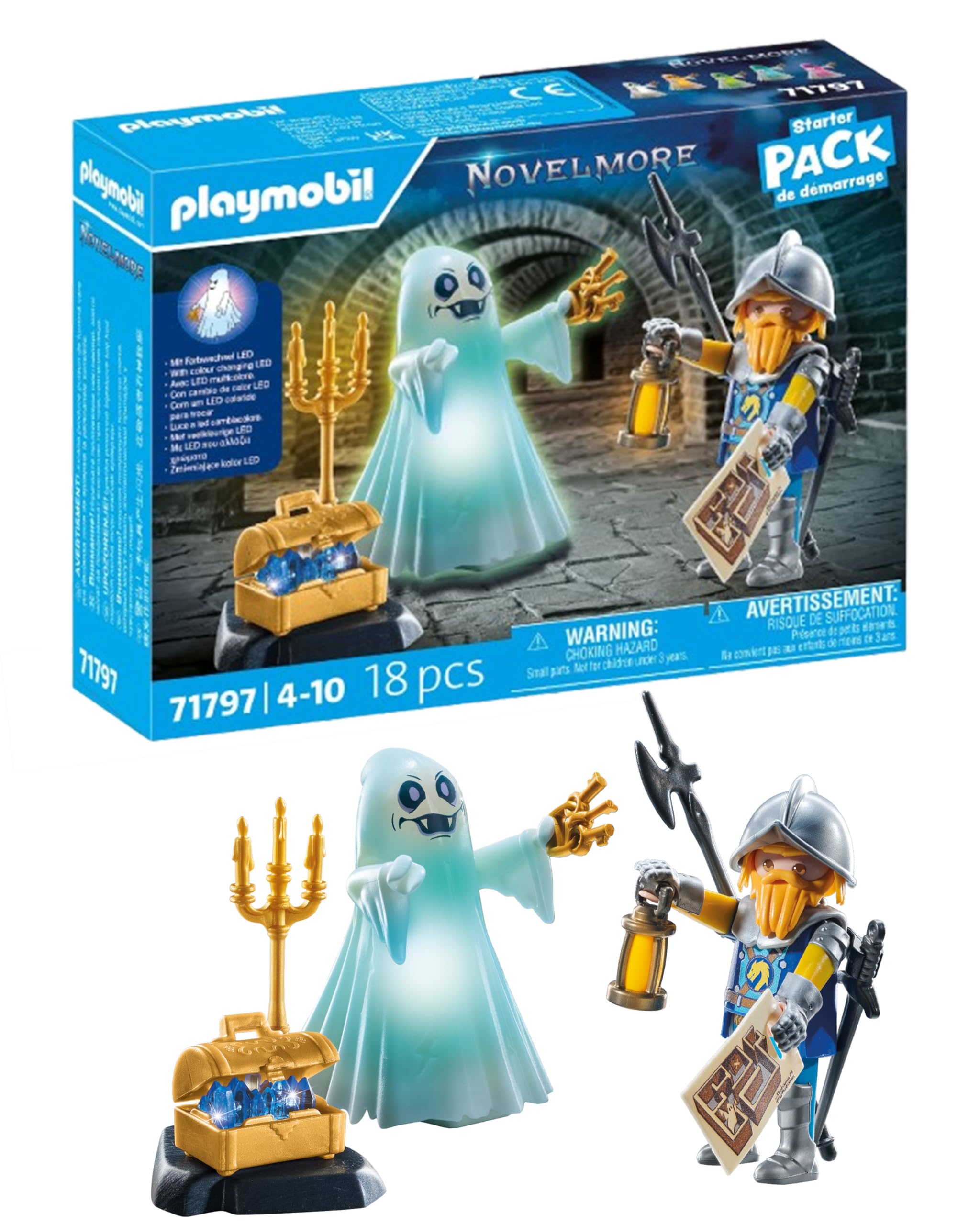 Playmobil Novelmore Castle Ghost and Knight Playset - Glow in the Dark Action Figures for Kids 4+ 1