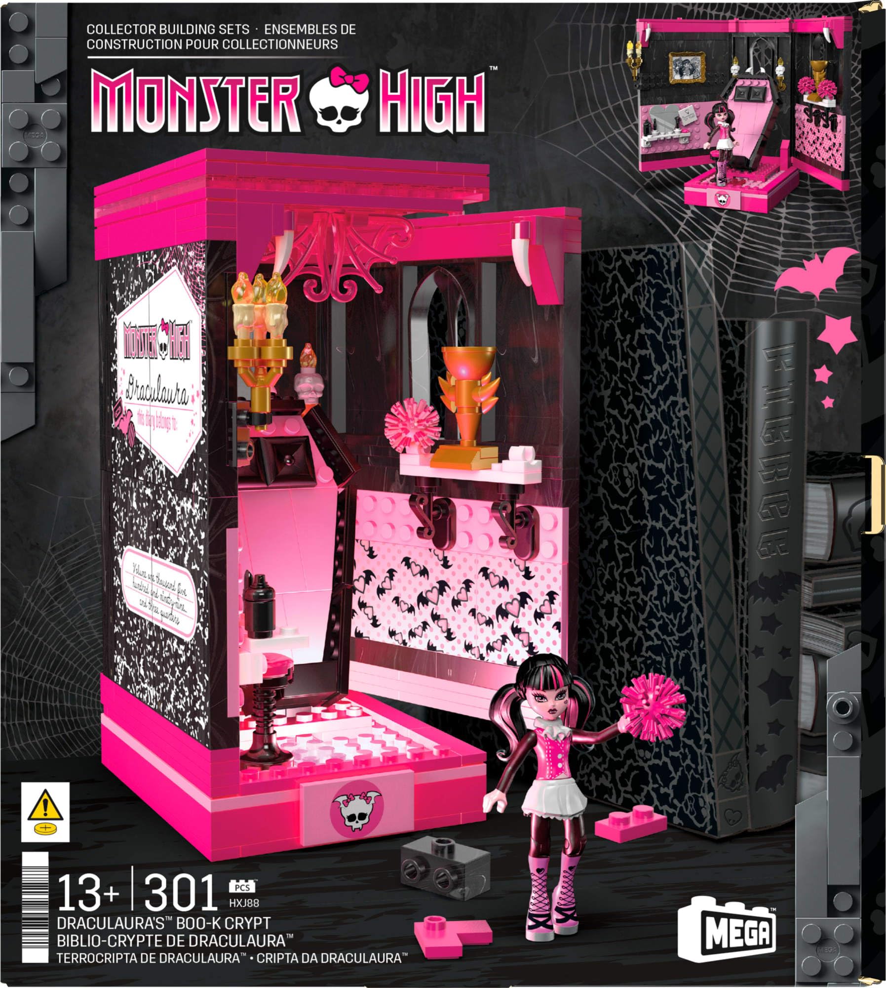MEGA Monster High Draculaura's Boo-k Crypt Building Set with Poseable Micro-Figure 6