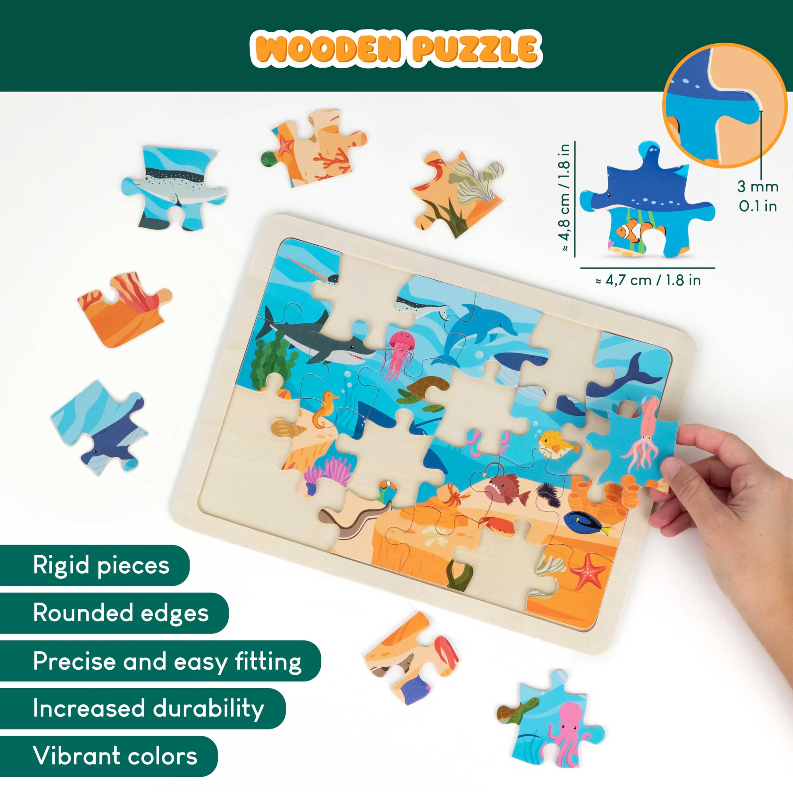 BONNYCO 6 Set Wooden Puzzles - 24 Pieces Each, Animals from Around the World | Educational Toy | Ages 2+ 3