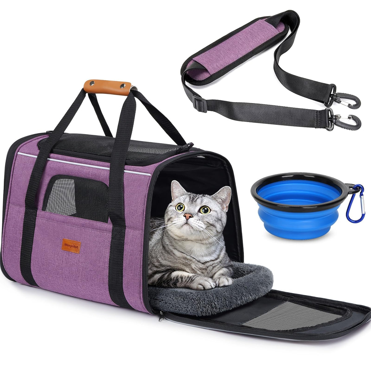 Morpilot Airline Approved Soft-Sided Pet Carrier - Up to 14 lbs | 16.9" L x 11.8" W x 13" H | Includes Foldable Bowl
