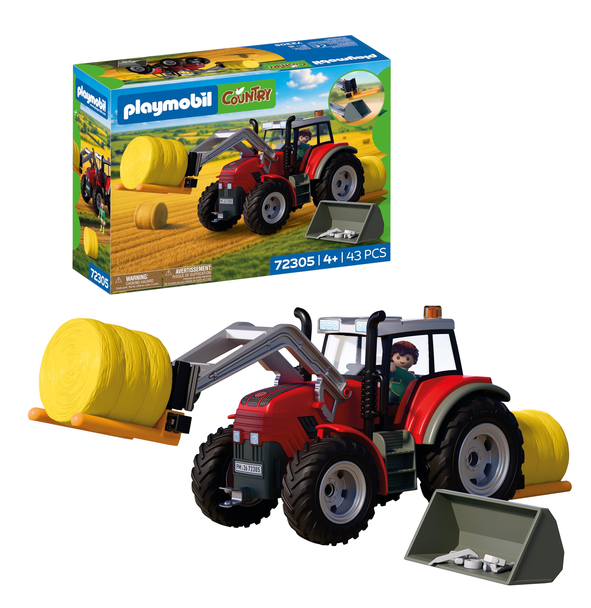 Playmobil Country Large Tractor with Hay Bales Playset - Ages 4+