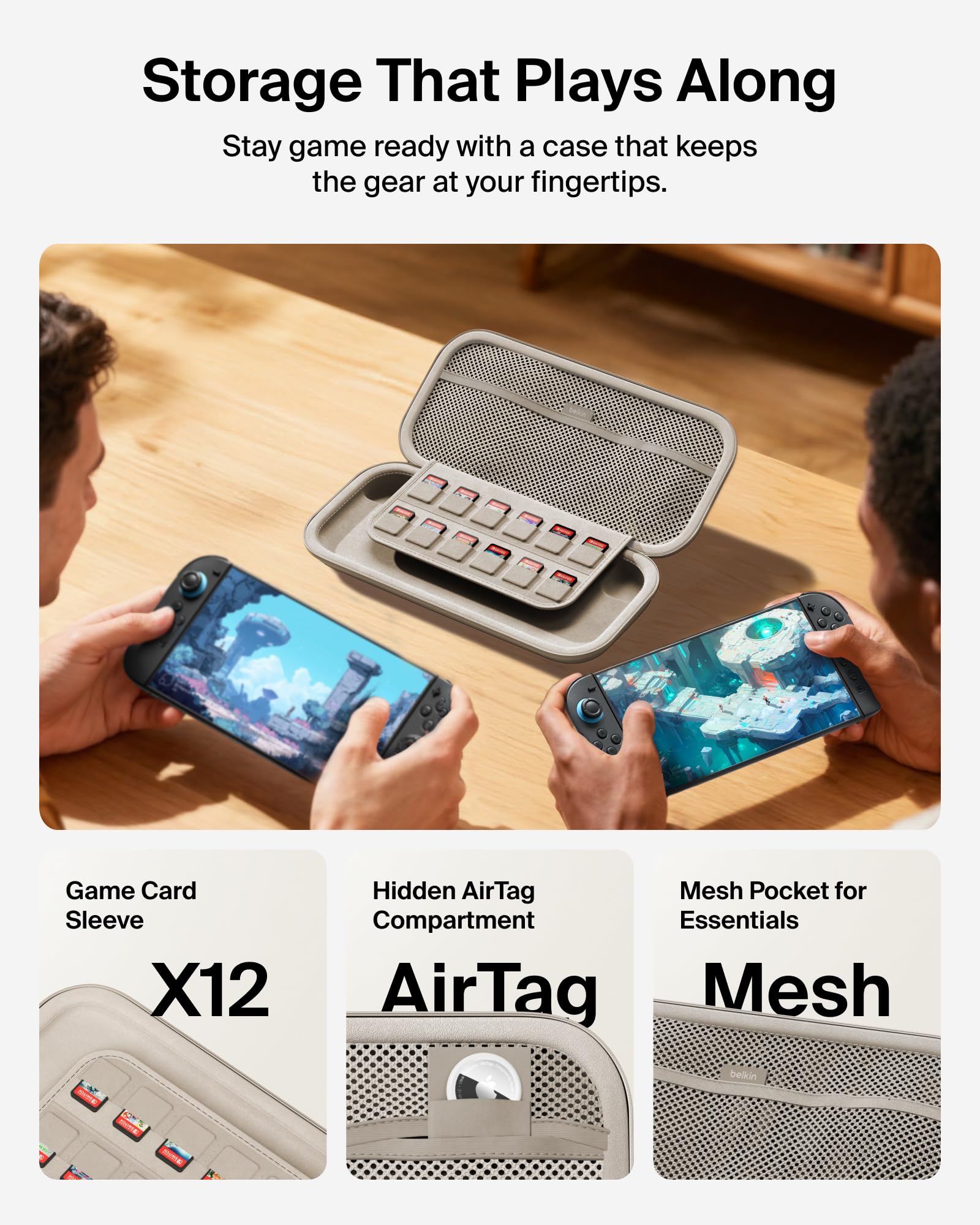 Belkin Gaming Nintendo Switch 2 Case with AirTag Holder, Hard Shell Travel 7