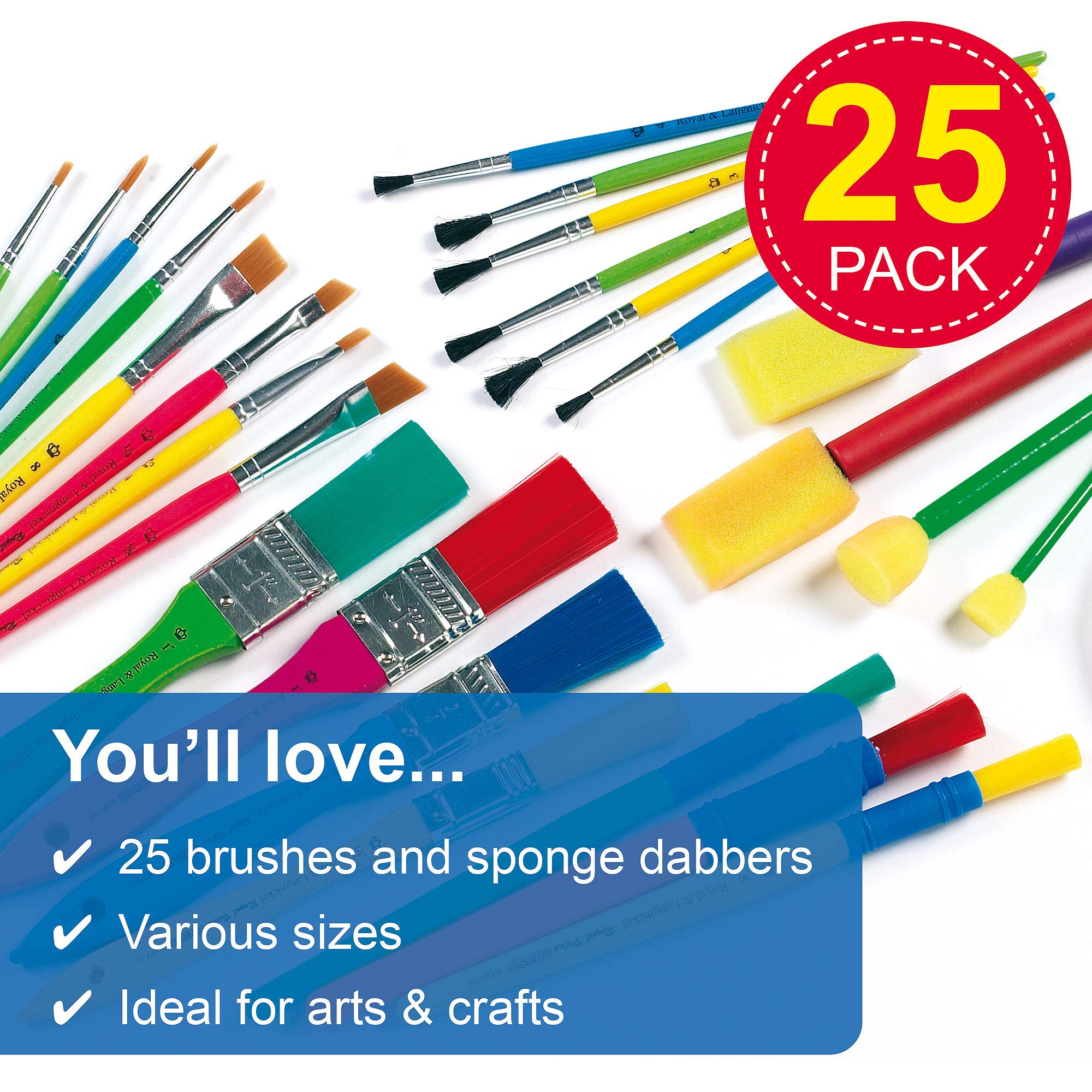 Baker Ross Kids Paint Brush Set - 25 Assorted Brushes and Foam Dabbers 2